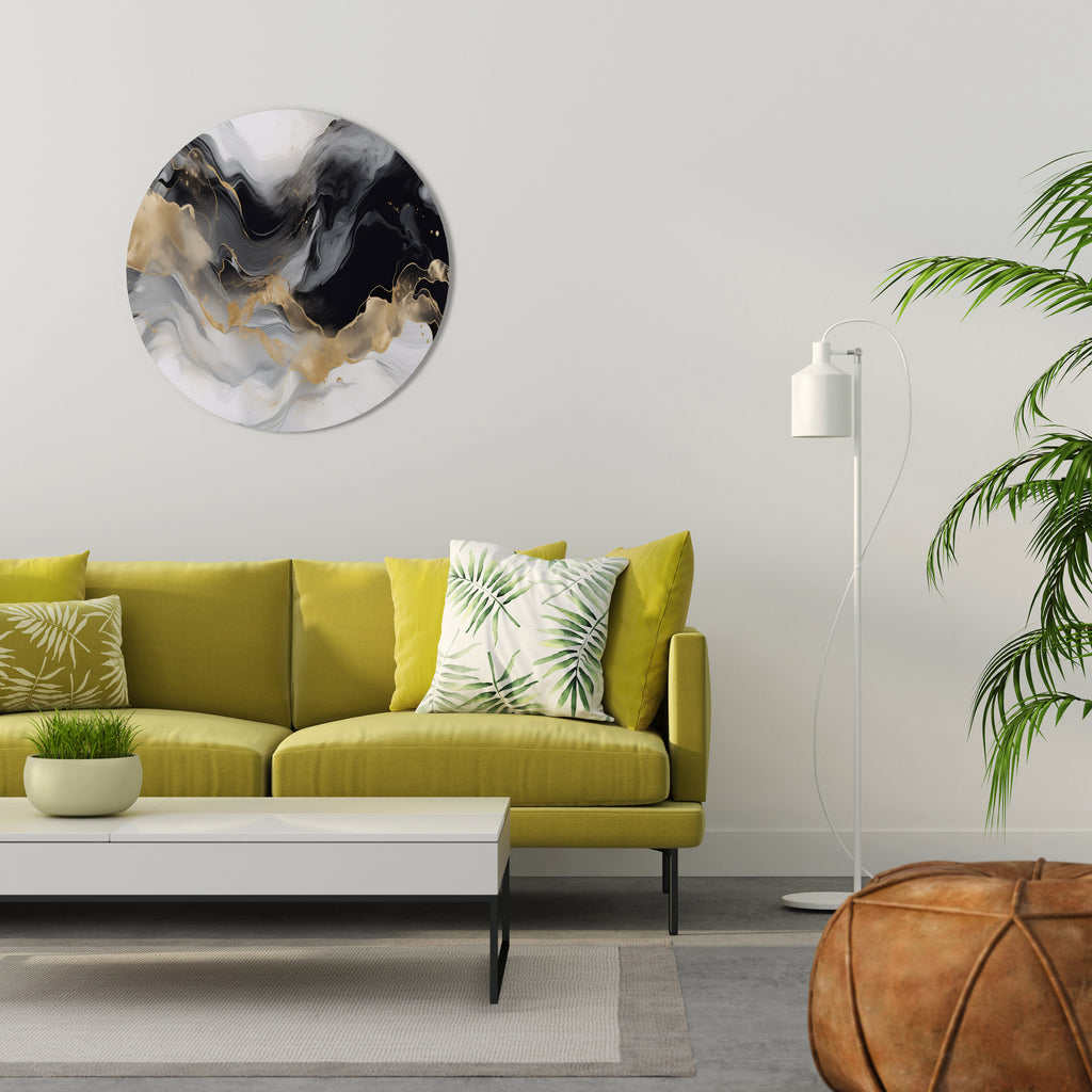 BLACK AND WHITE CONFLUENCE Round Wall Art