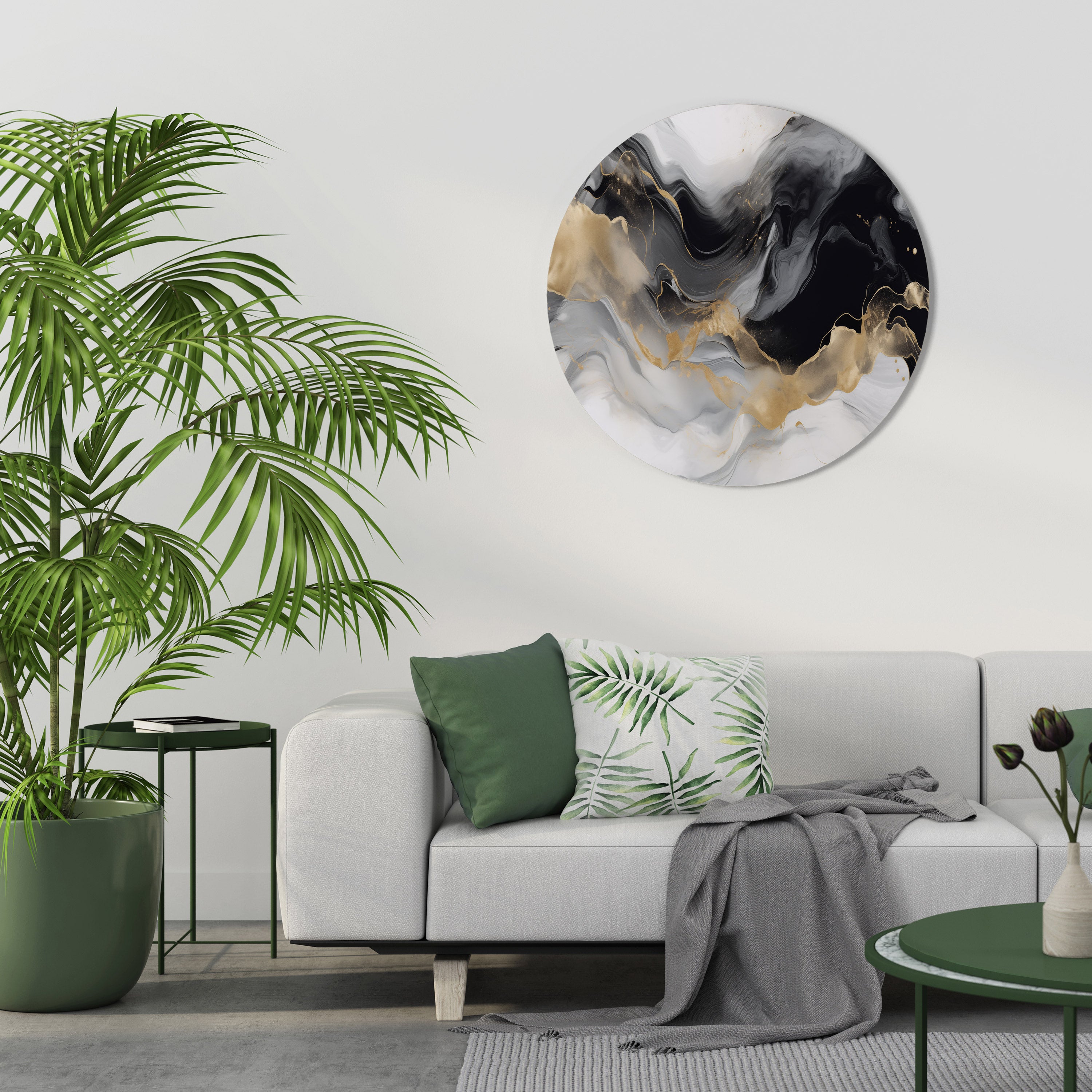 BLACK AND WHITE CONFLUENCE Round Wall Art
