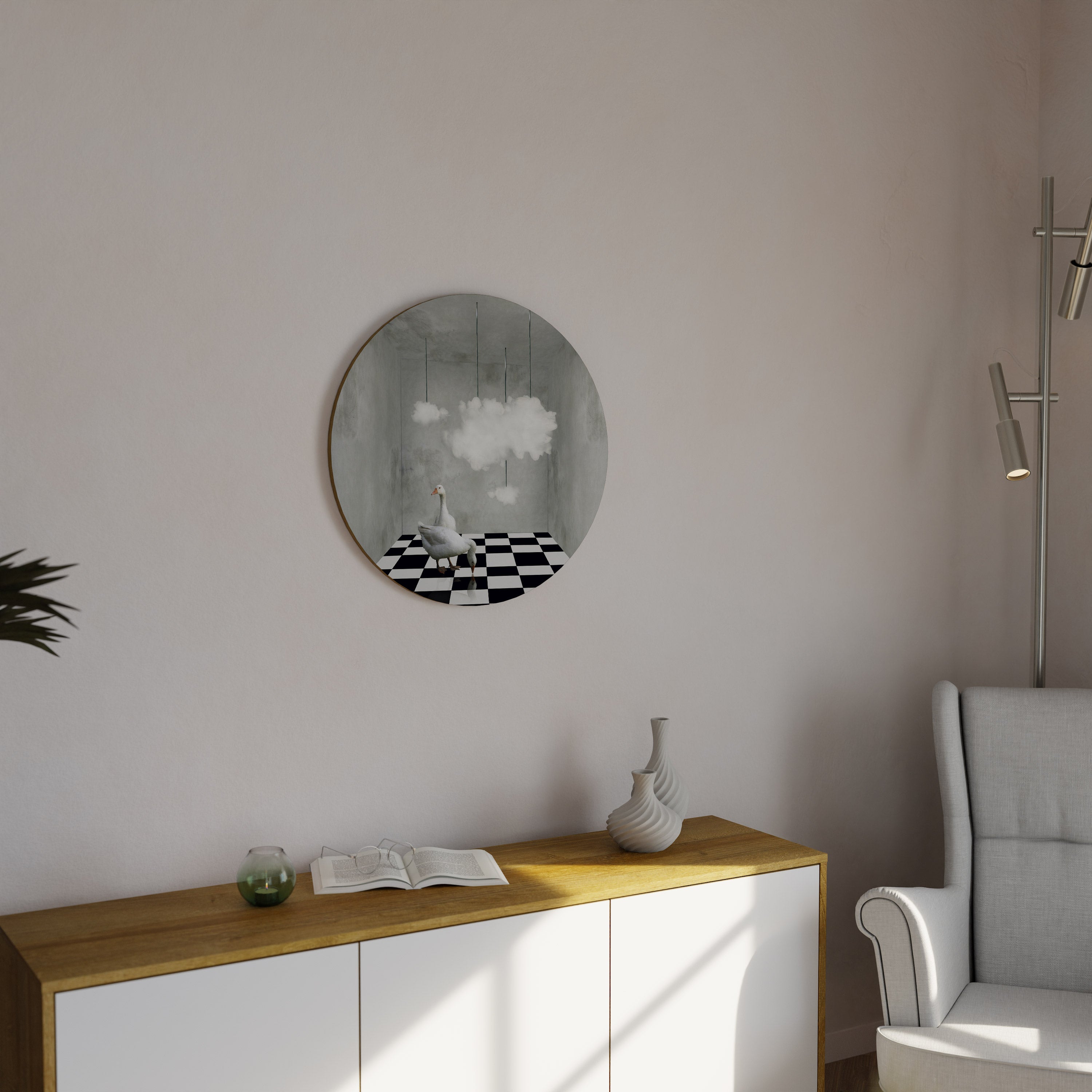 CHESS CLOUD SWAN Round Wall Art