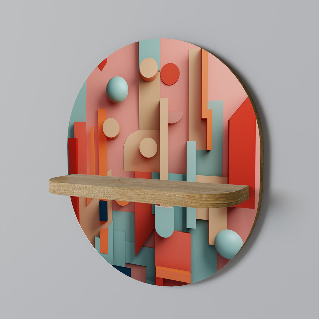COLORBURST CONSTRUCT Oval Art Shelf In Oak Effect
