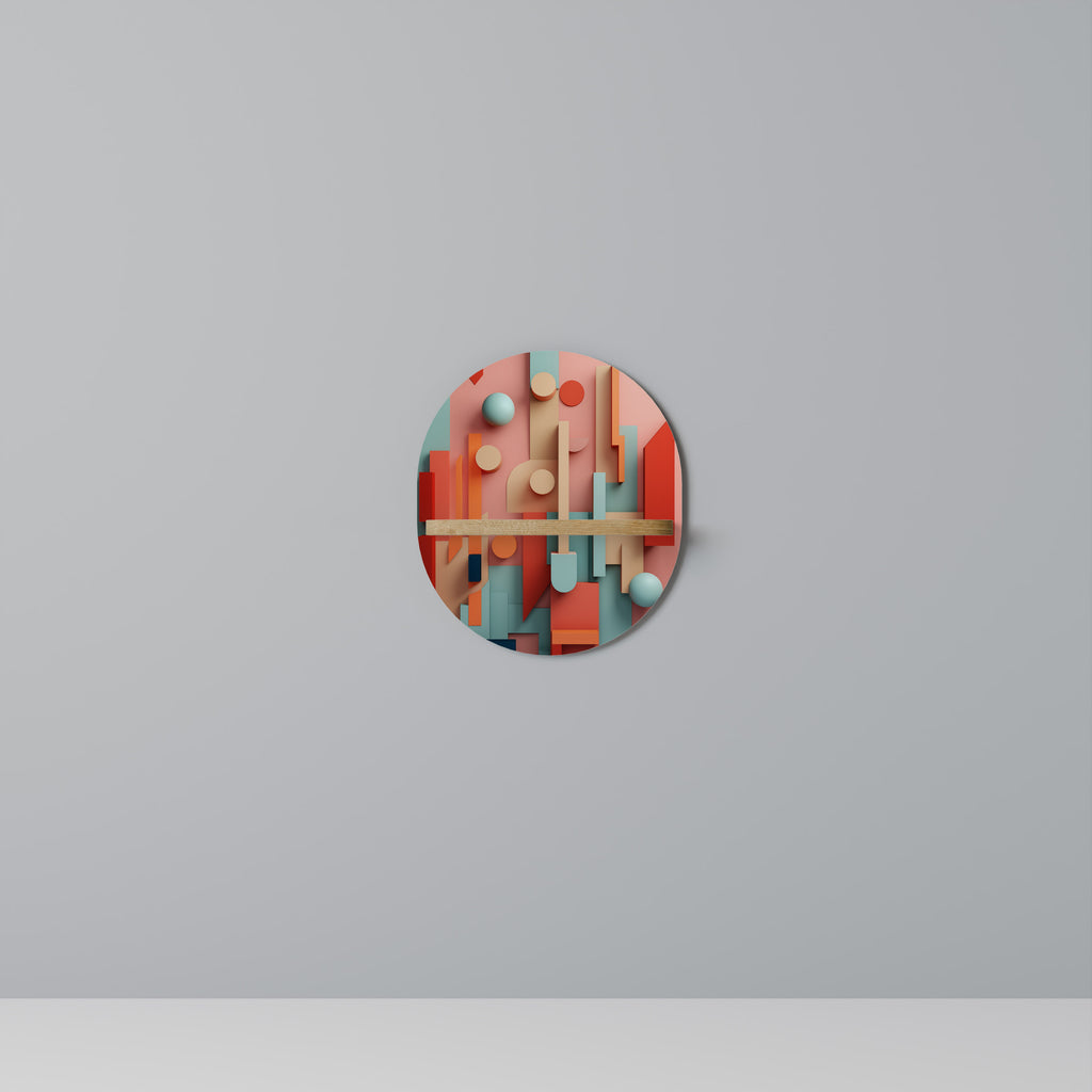 COLORBURST CONSTRUCT Oval Art Shelf In Oak Effect