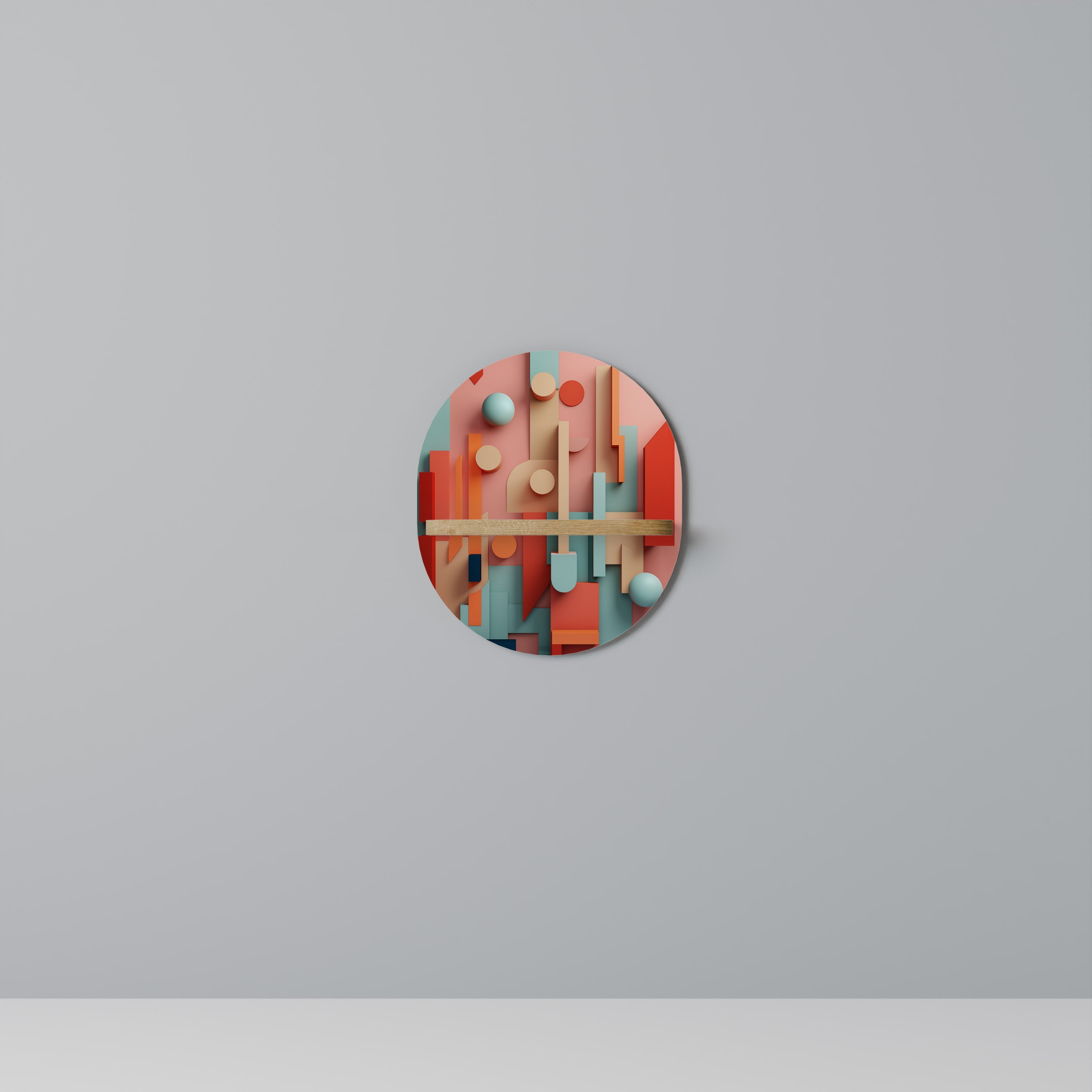 COLORBURST CONSTRUCT Oval Art Shelf In Oak Effect
