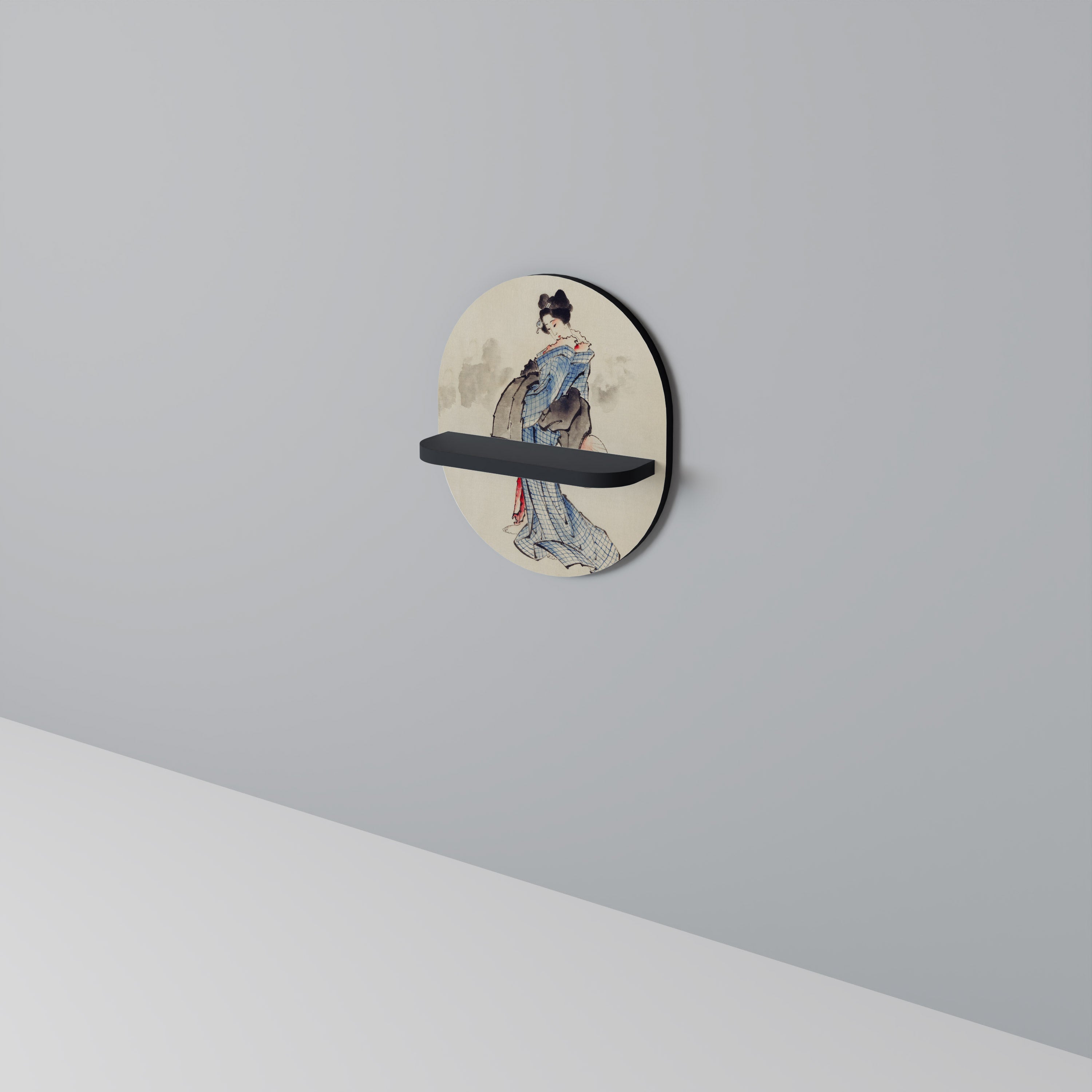 GEISHA FANTASY Oval Art Shelf In Black Finish