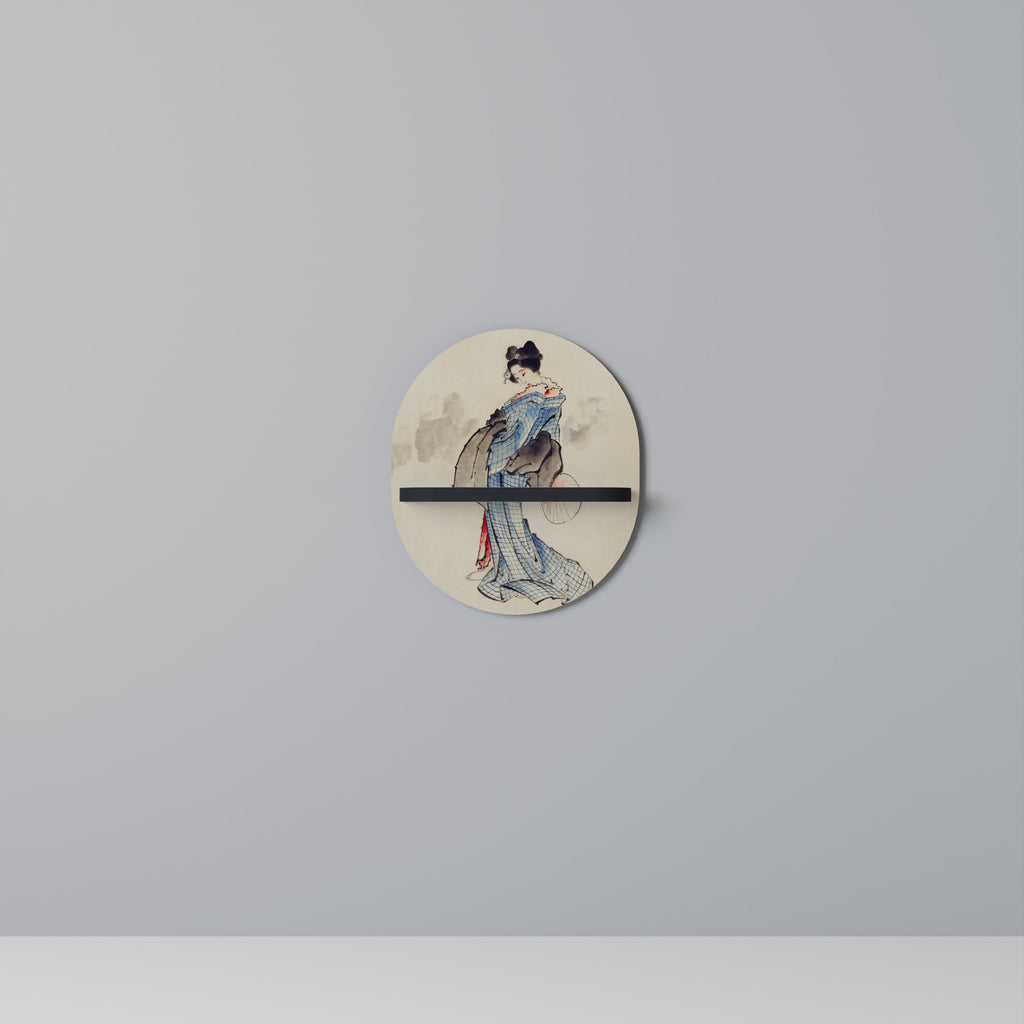 GEISHA FANTASY Oval Art Shelf In Black Finish