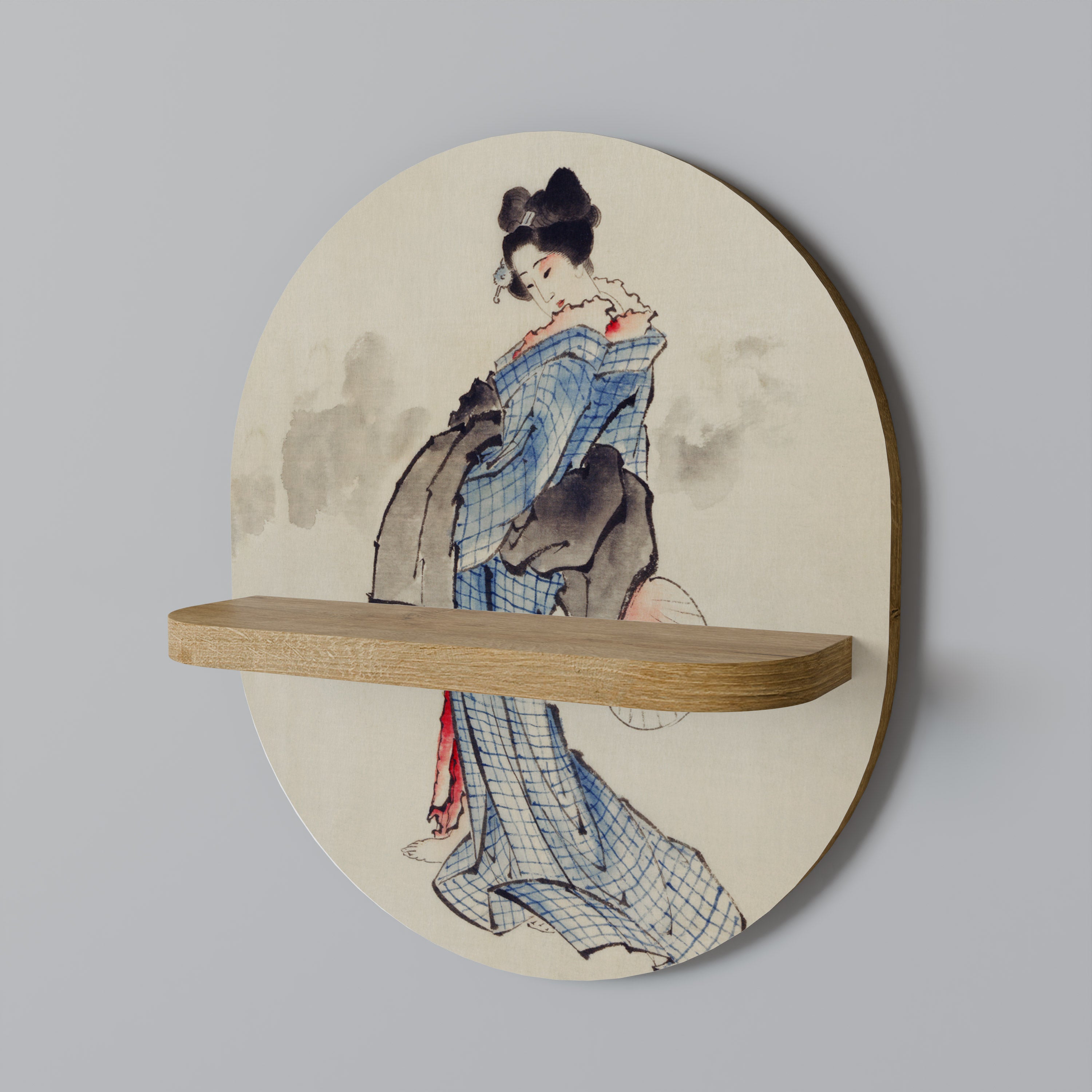 GEISHA FANTASY Oval Art Shelf In Oak Effect