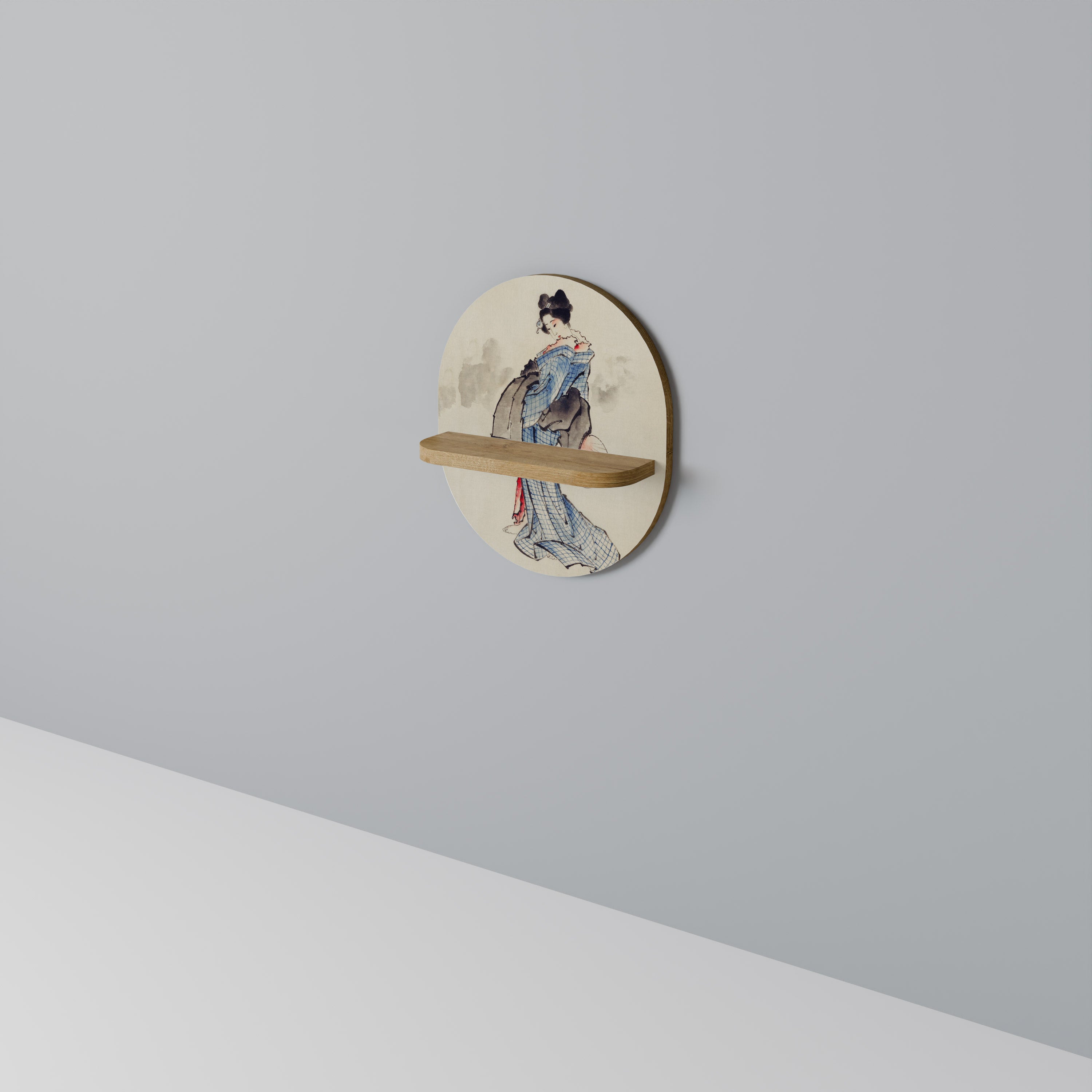 GEISHA FANTASY Oval Art Shelf In Oak Effect