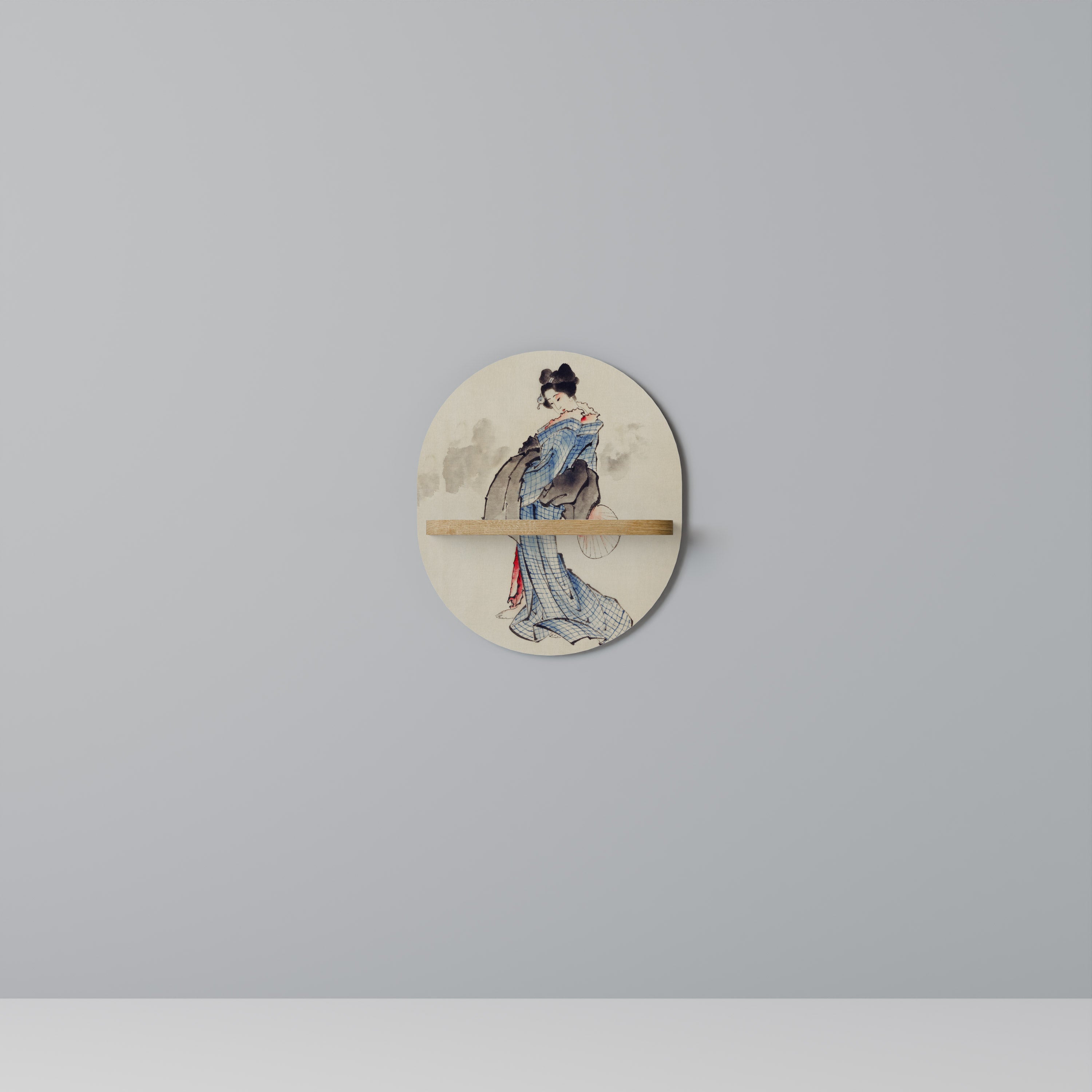 GEISHA FANTASY Oval Art Shelf In Oak Effect