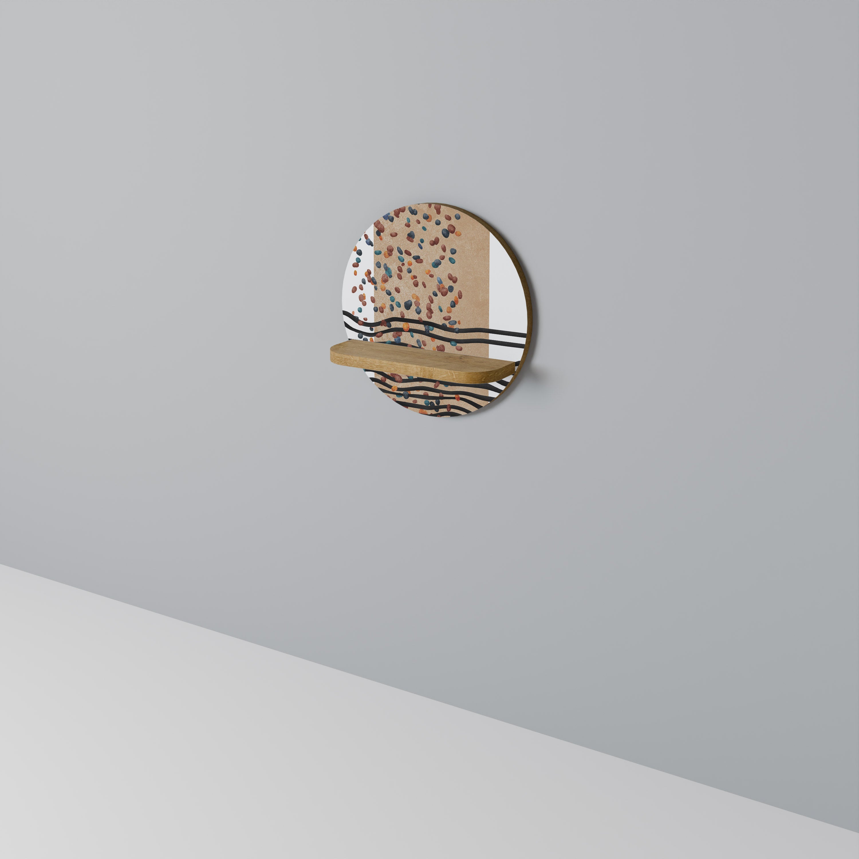 IMAGINARY RAIN Round Art Shelf In Oak Effect