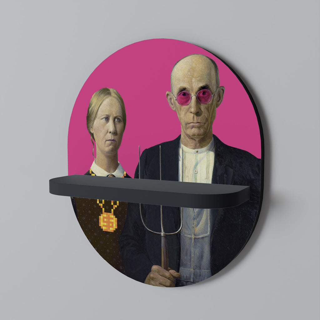 AMERICAN GOTHIC BLING Oval Art Shelf In Black Finish
