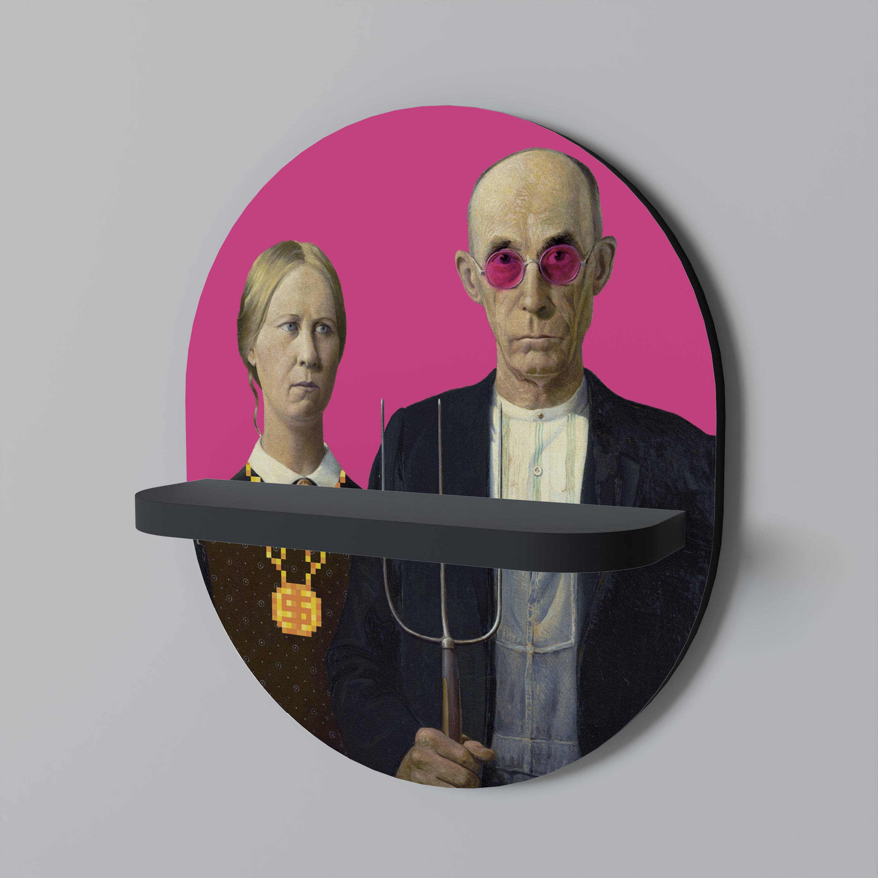 AMERICAN GOTHIC BLING Oval Art Shelf In Black Finish