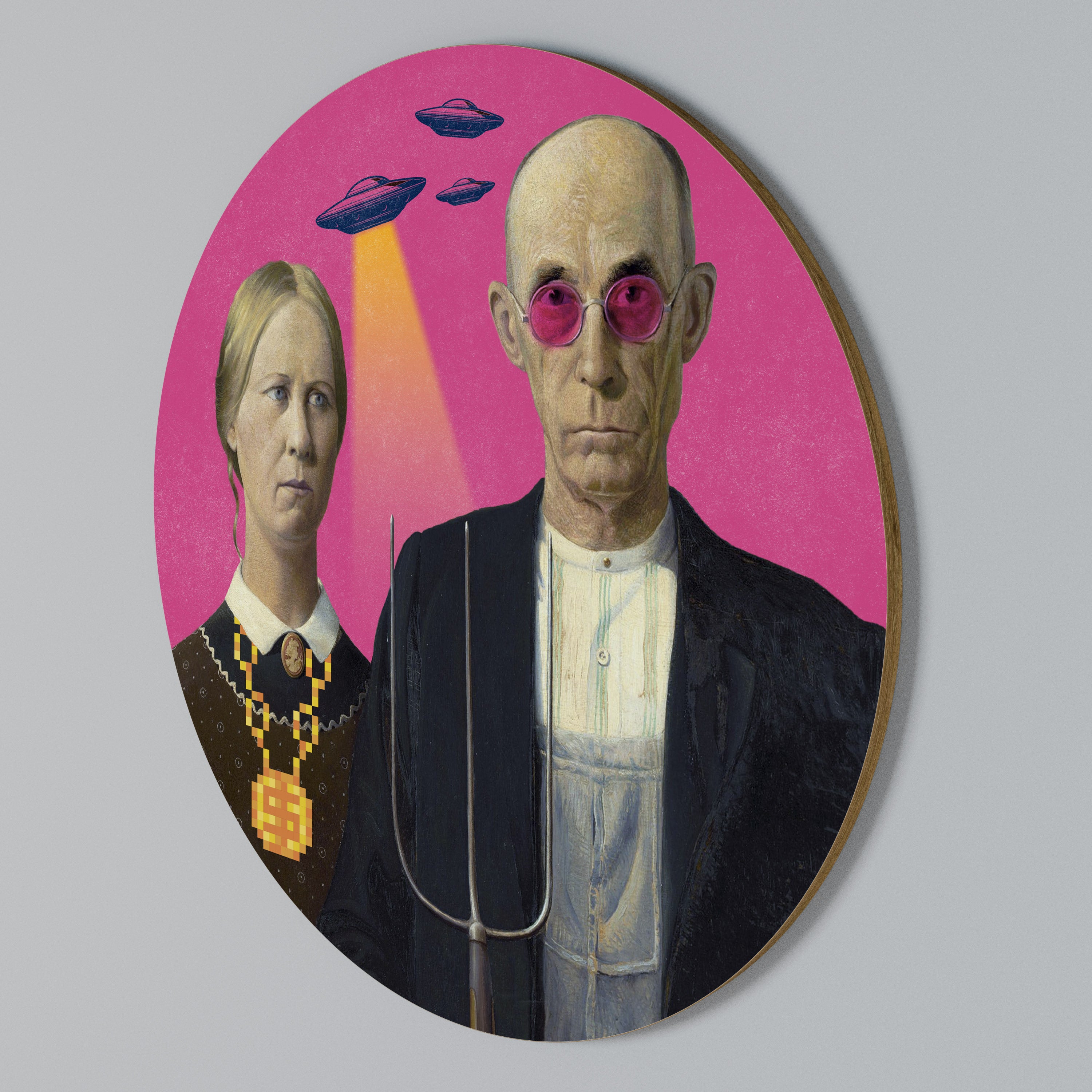AMERICAN GOTHIC ALIEN Arte de pared redondo