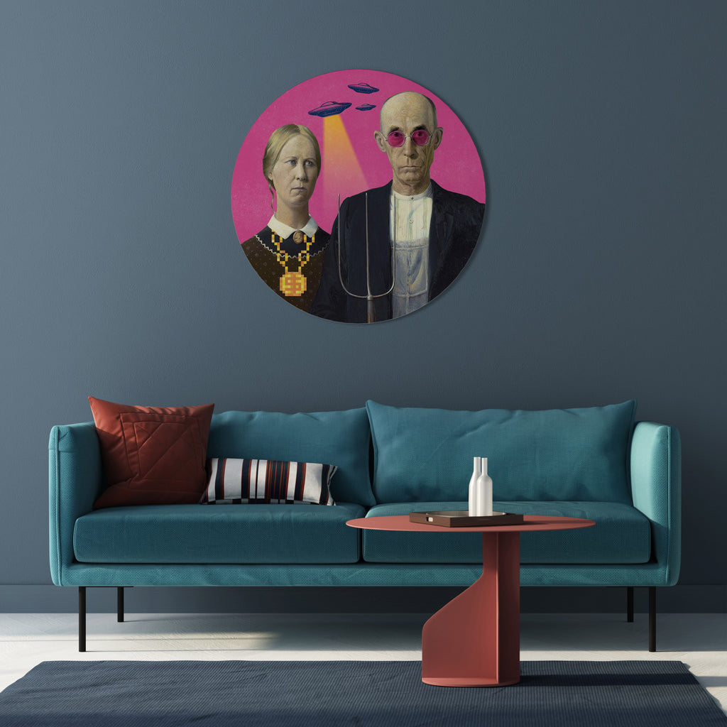 AMERICAN GOTHIC ALIEN Round Wall Art