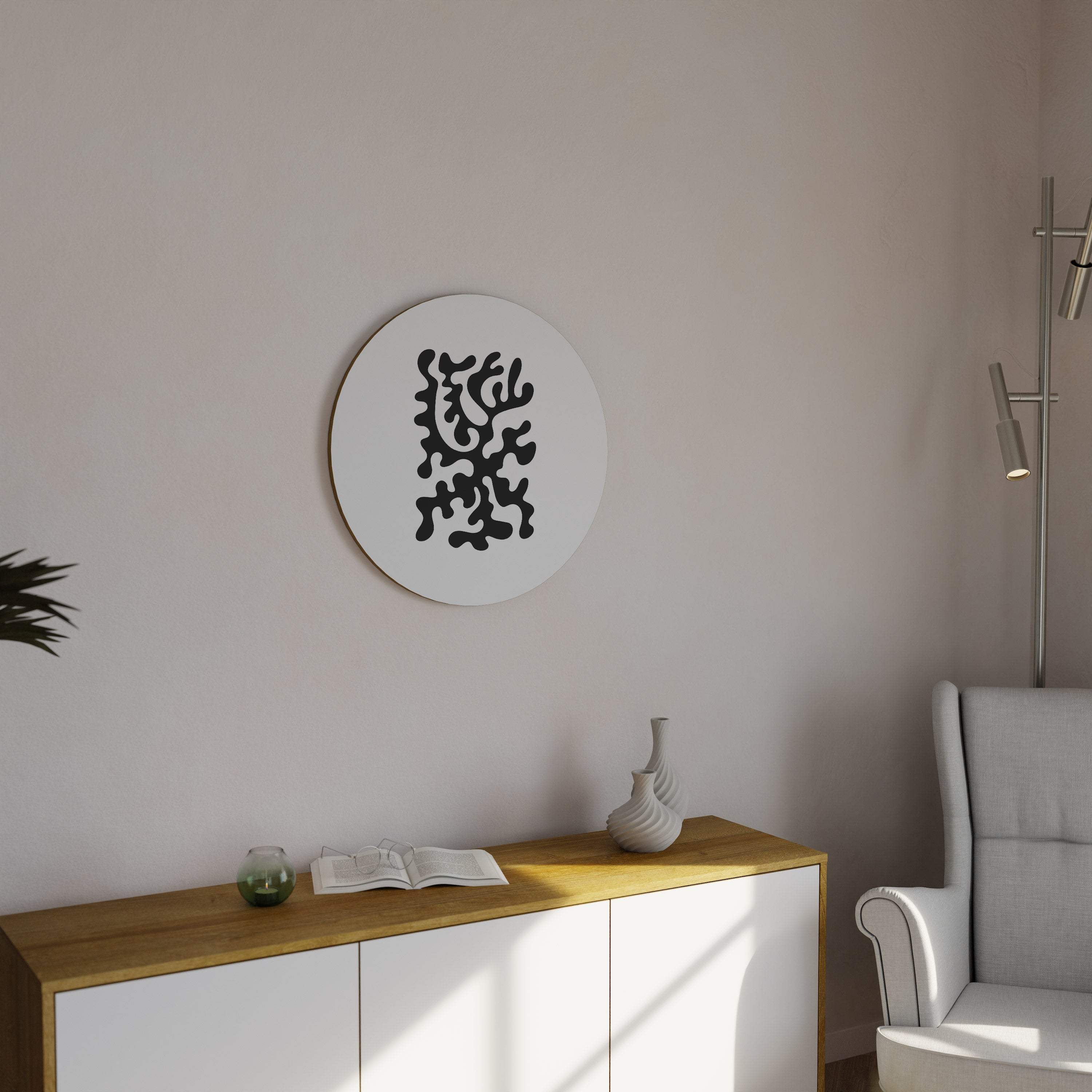 CHARCOAL CASCADE Round Wall Art