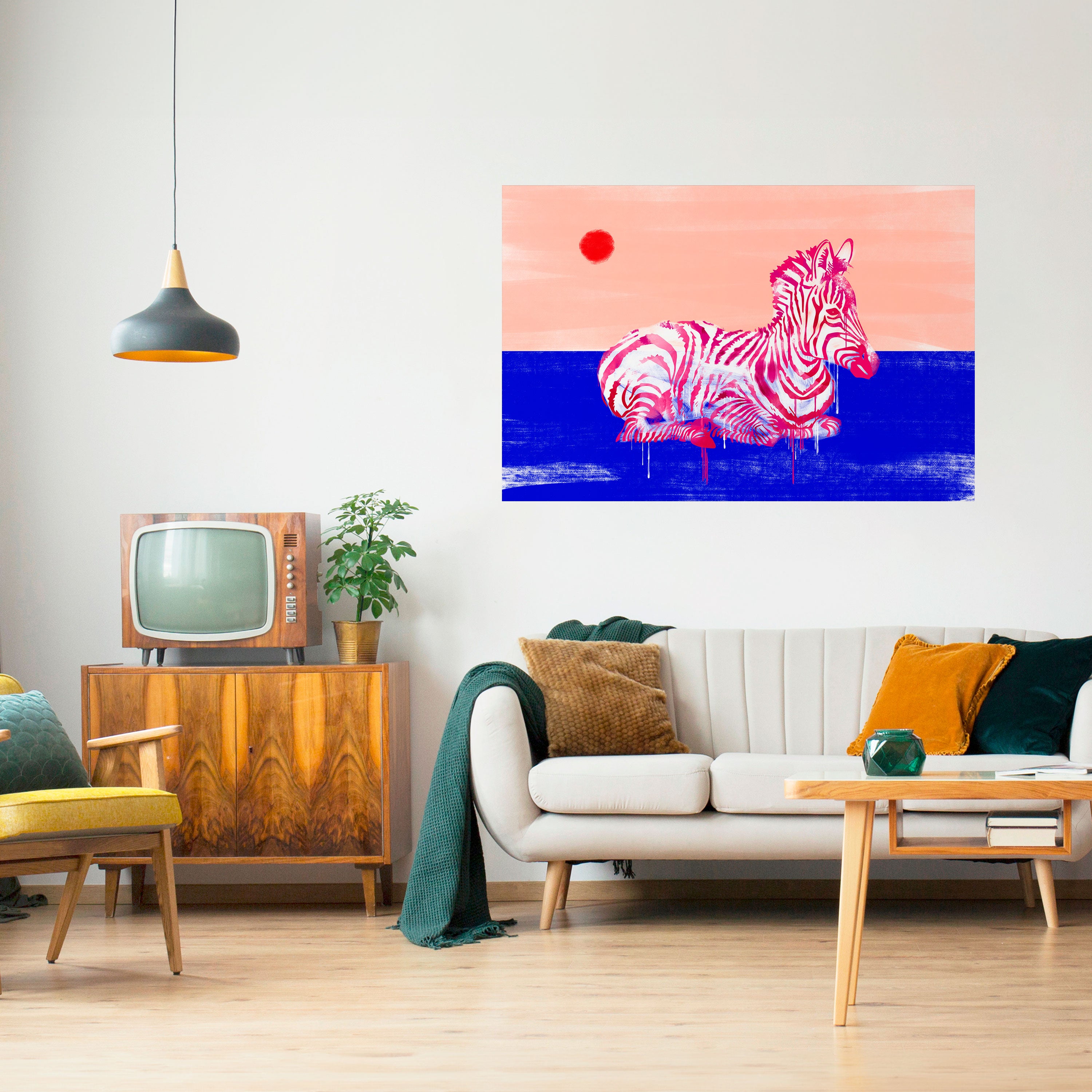 Póster horizontal autoadhesivo de cebra fantasiosa