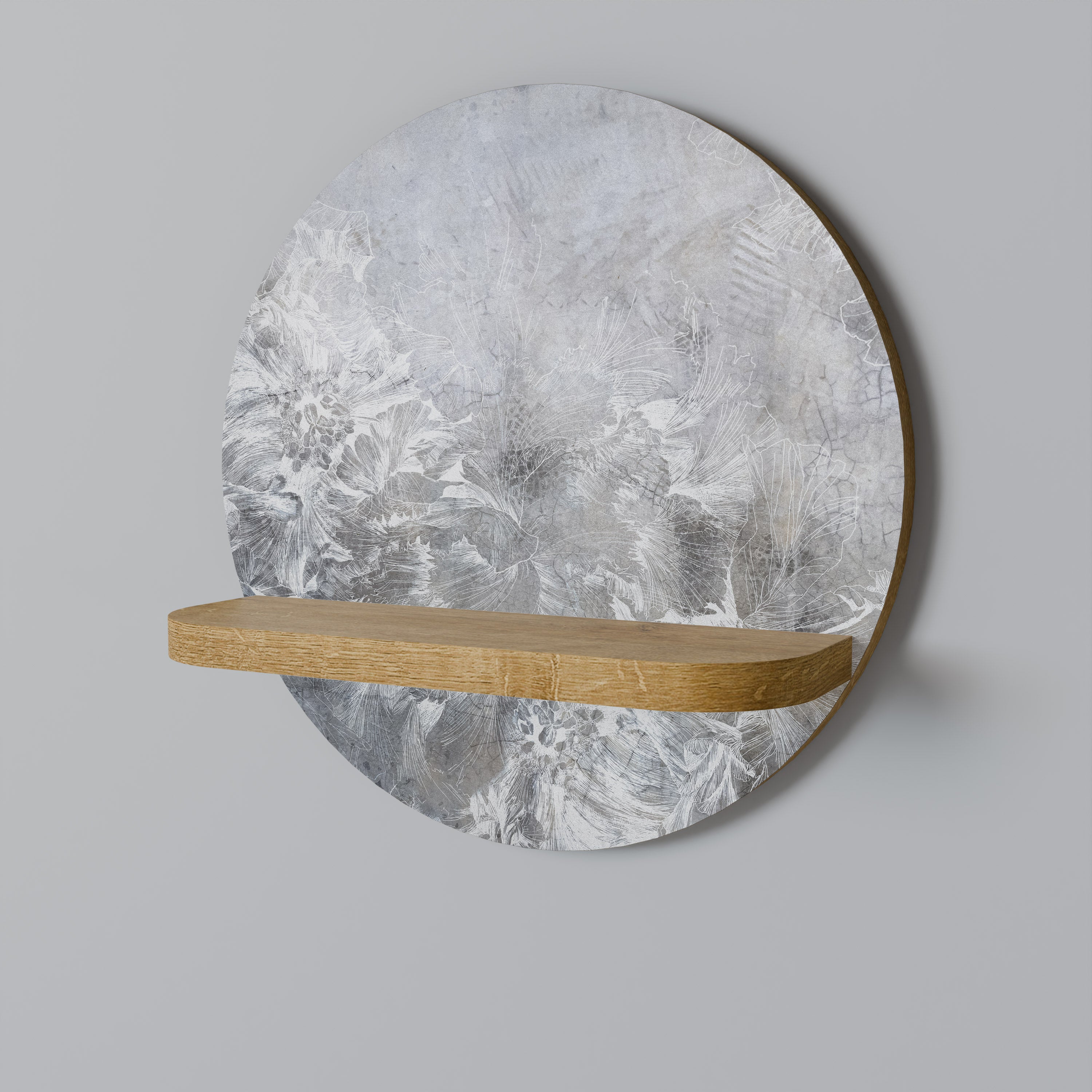 WHITE WHISPER Round Art Shelf In Oak Effect