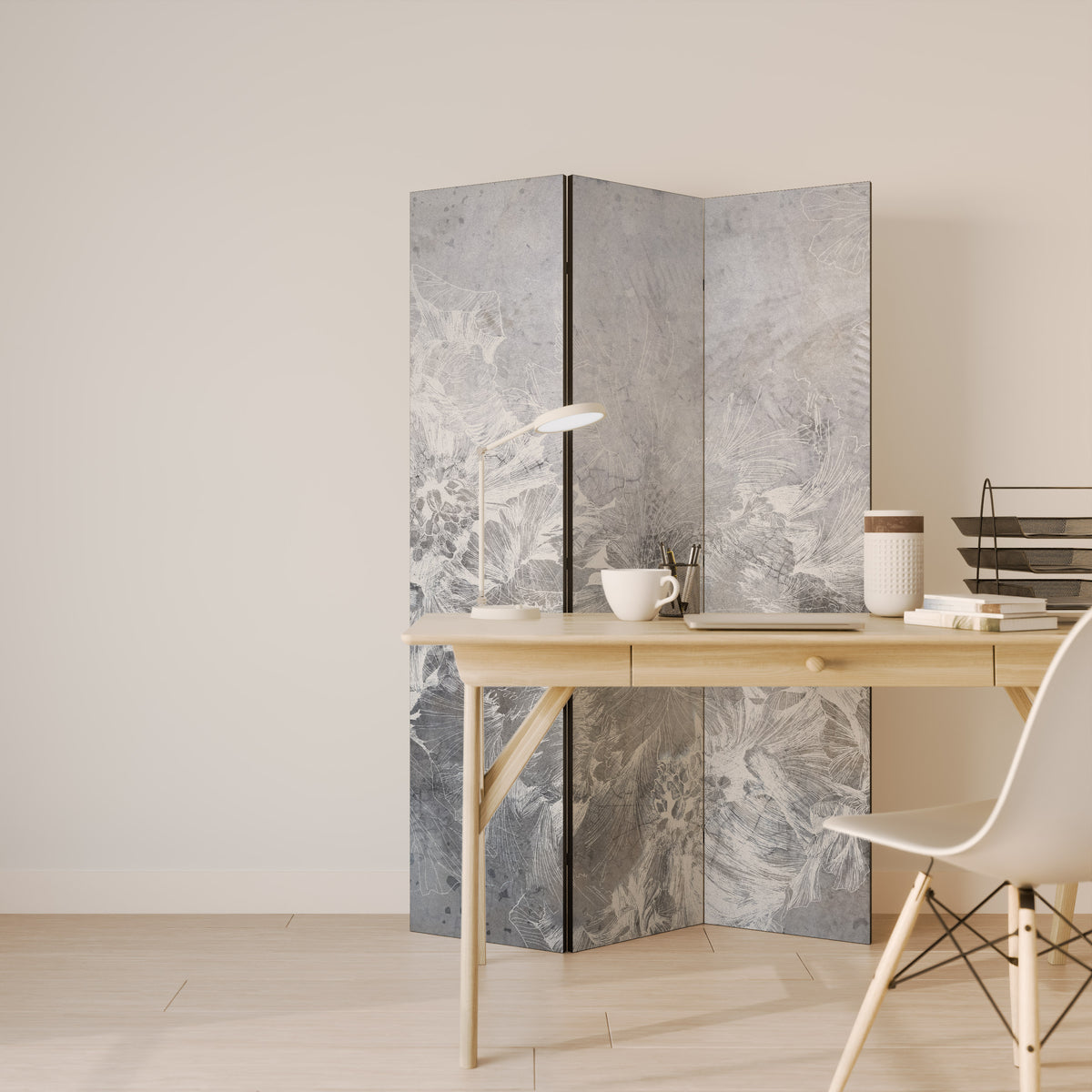 WHITE WHISPER Biombo de 3 paneles