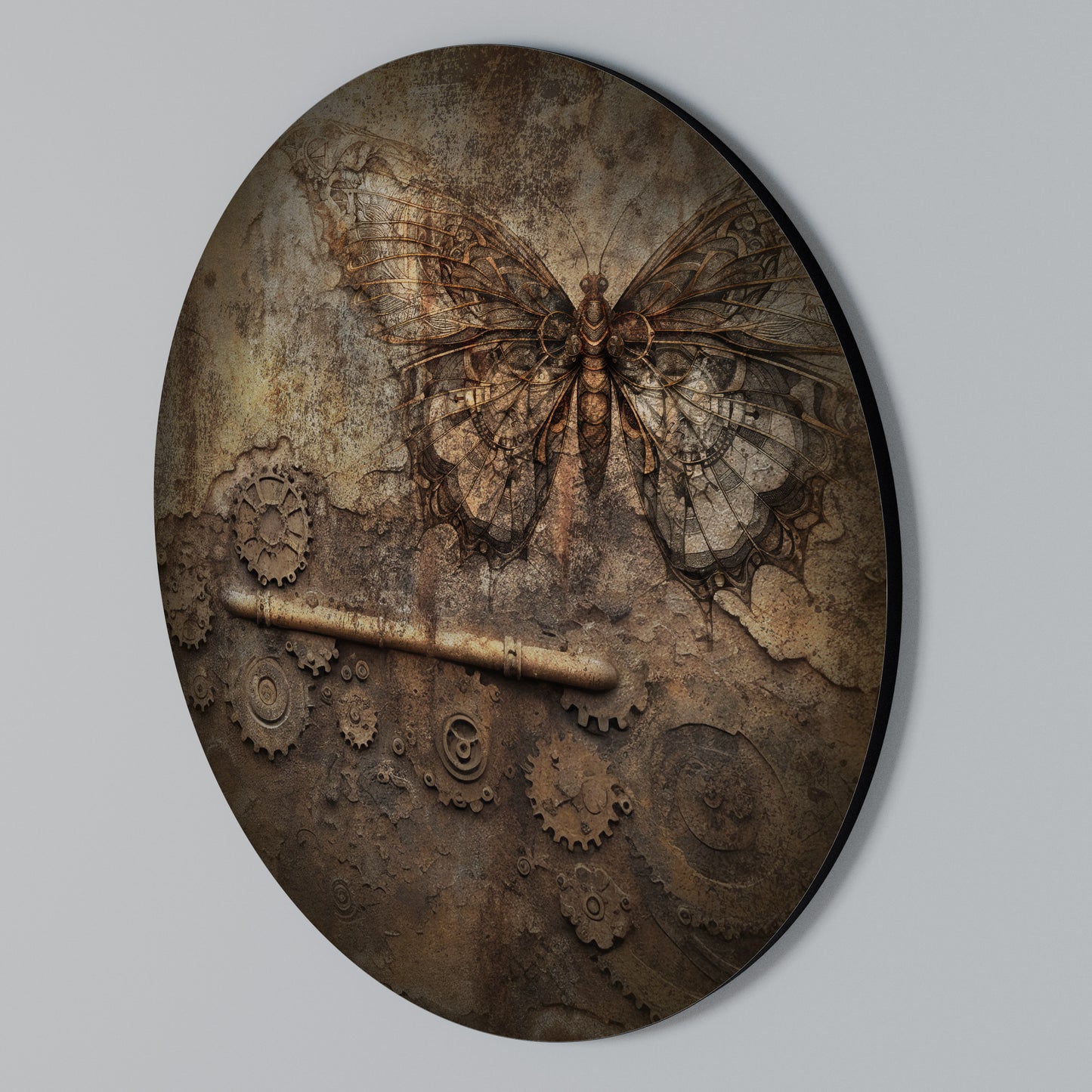 MECHANICAL BUTTERFLY Arte de pared redondo