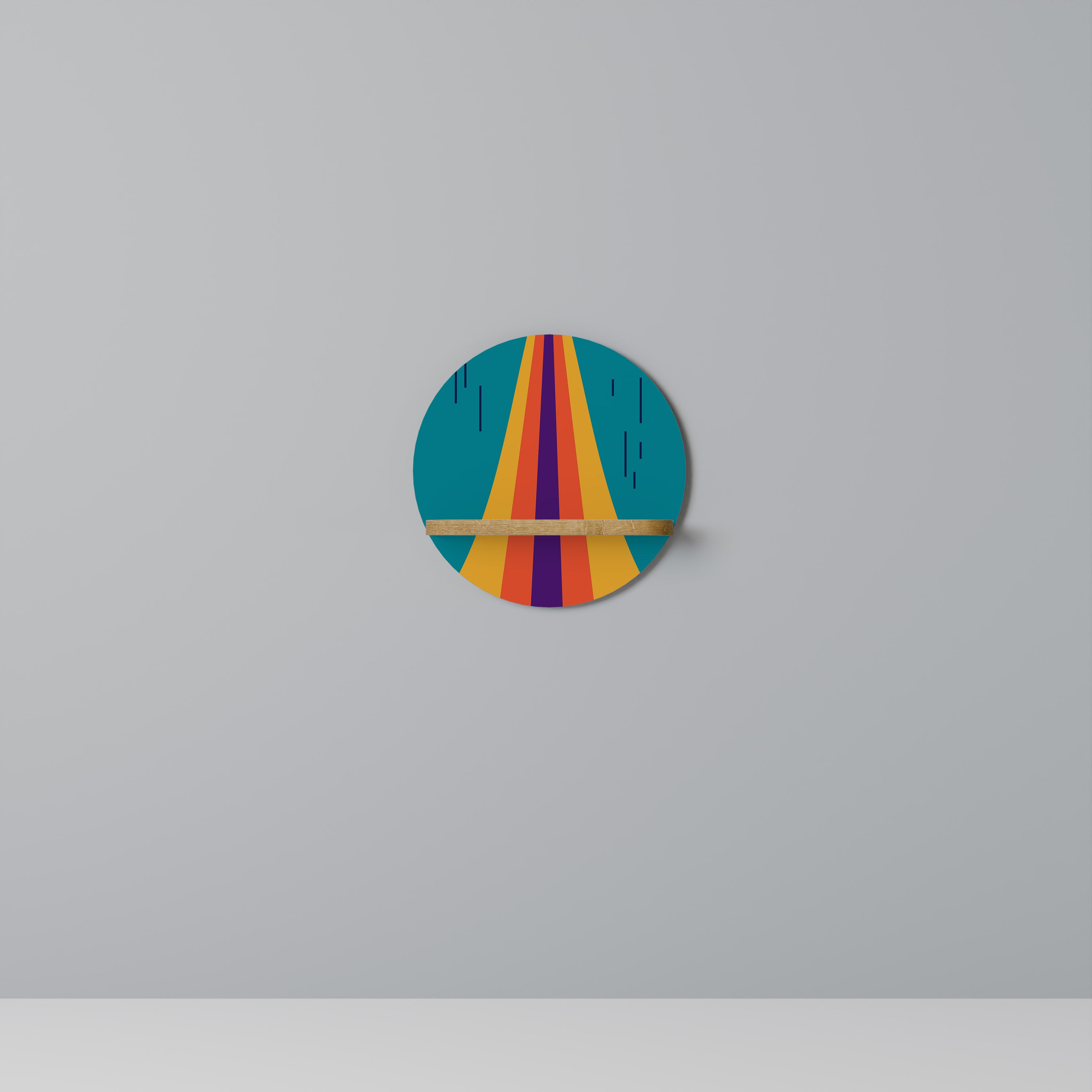 CHROMATIC DREAMSCAPE Round Art Shelf In Oak Effect