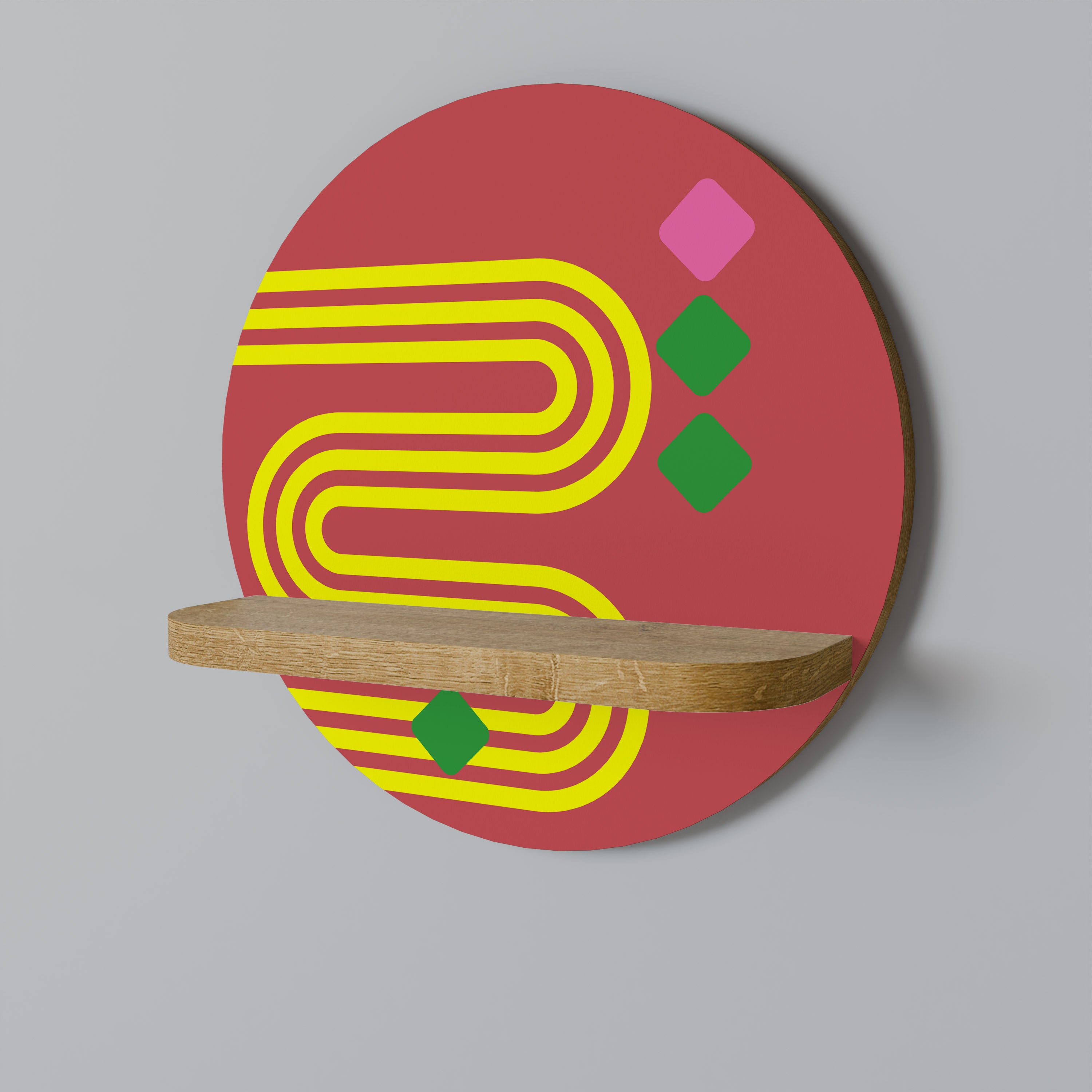 Estantería de arte redonda LOST IN CHROMA con efecto roble