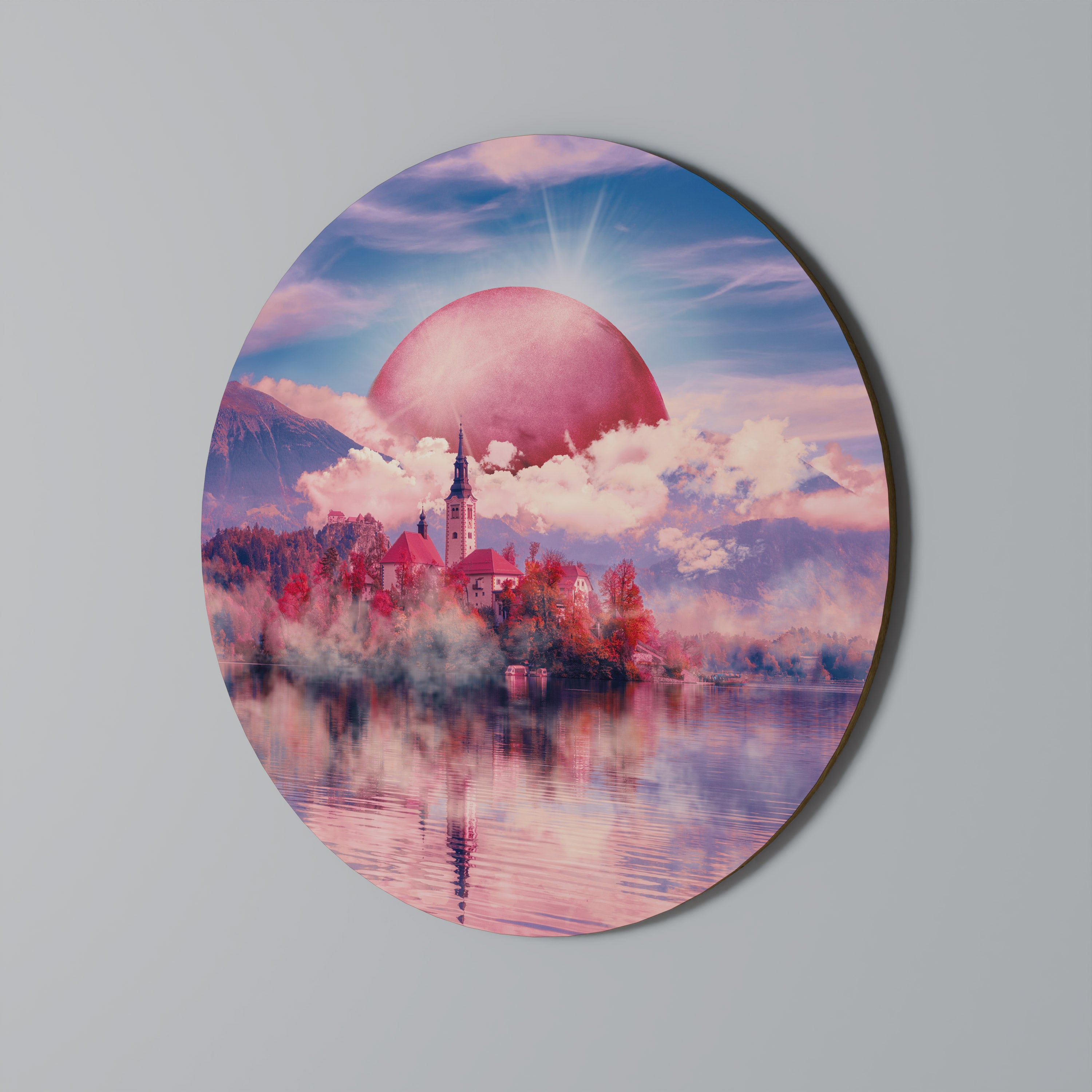 MARS OVER THE BLED LAKE Round Wall Art