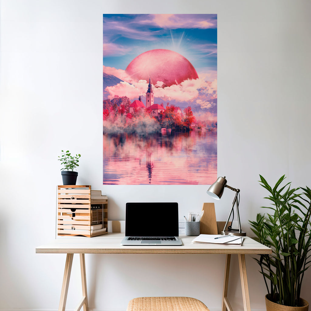 MARS OVER THE BLED LAKE Peel and Stick Vertical Poster