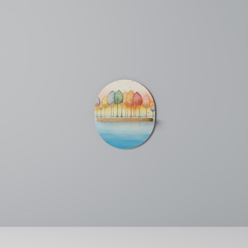 COLORFUL OASIS Oval Art Shelf In Oak Effect