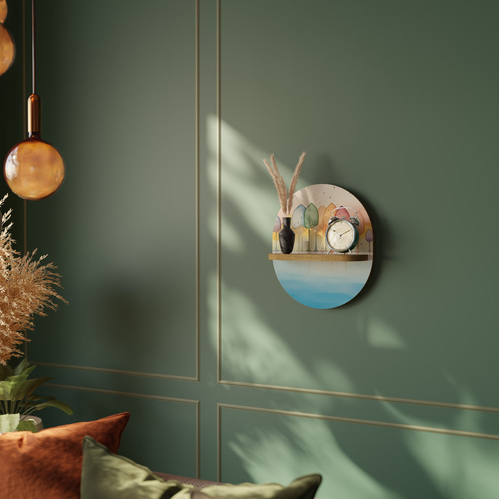 COLORFUL OASIS Oval Art Shelf In Oak Effect