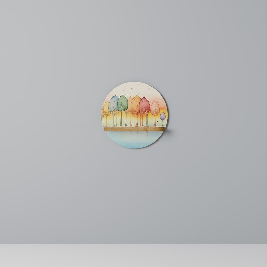 Estantería de arte redonda OASIS COLORIDO con efecto roble