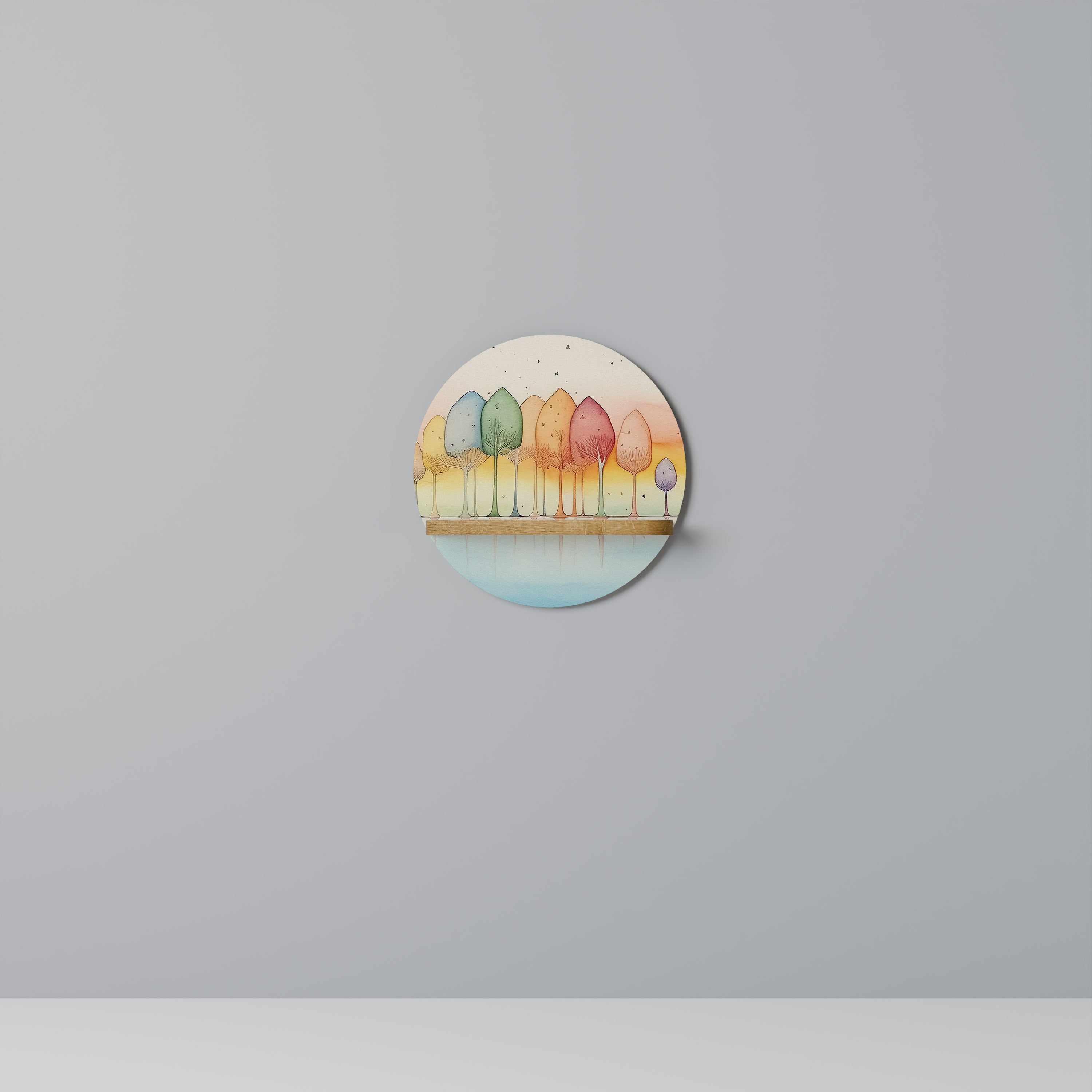 Estantería de arte redonda OASIS COLORIDO con efecto roble