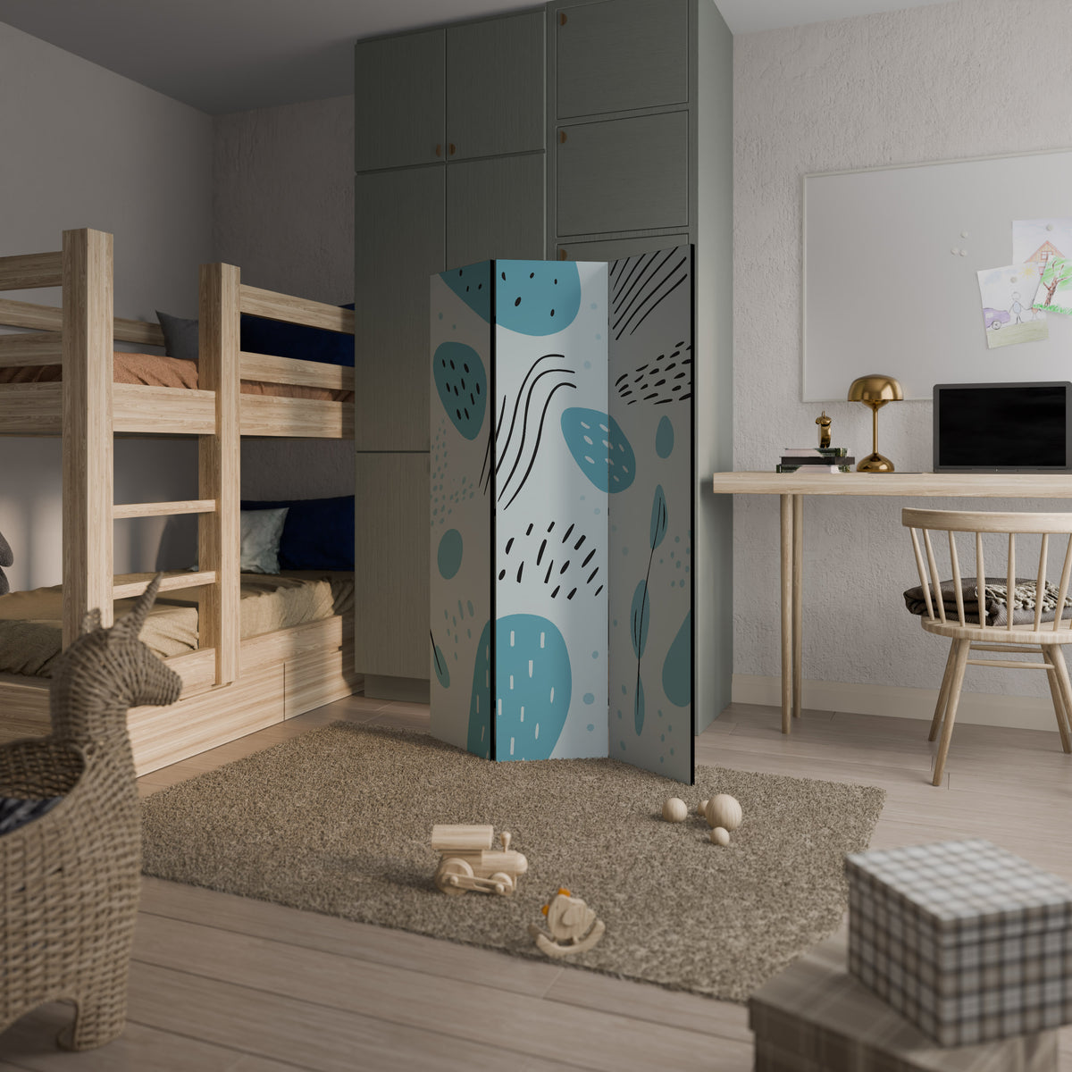 GREENISH FRENZY 3-Panel Room Divider