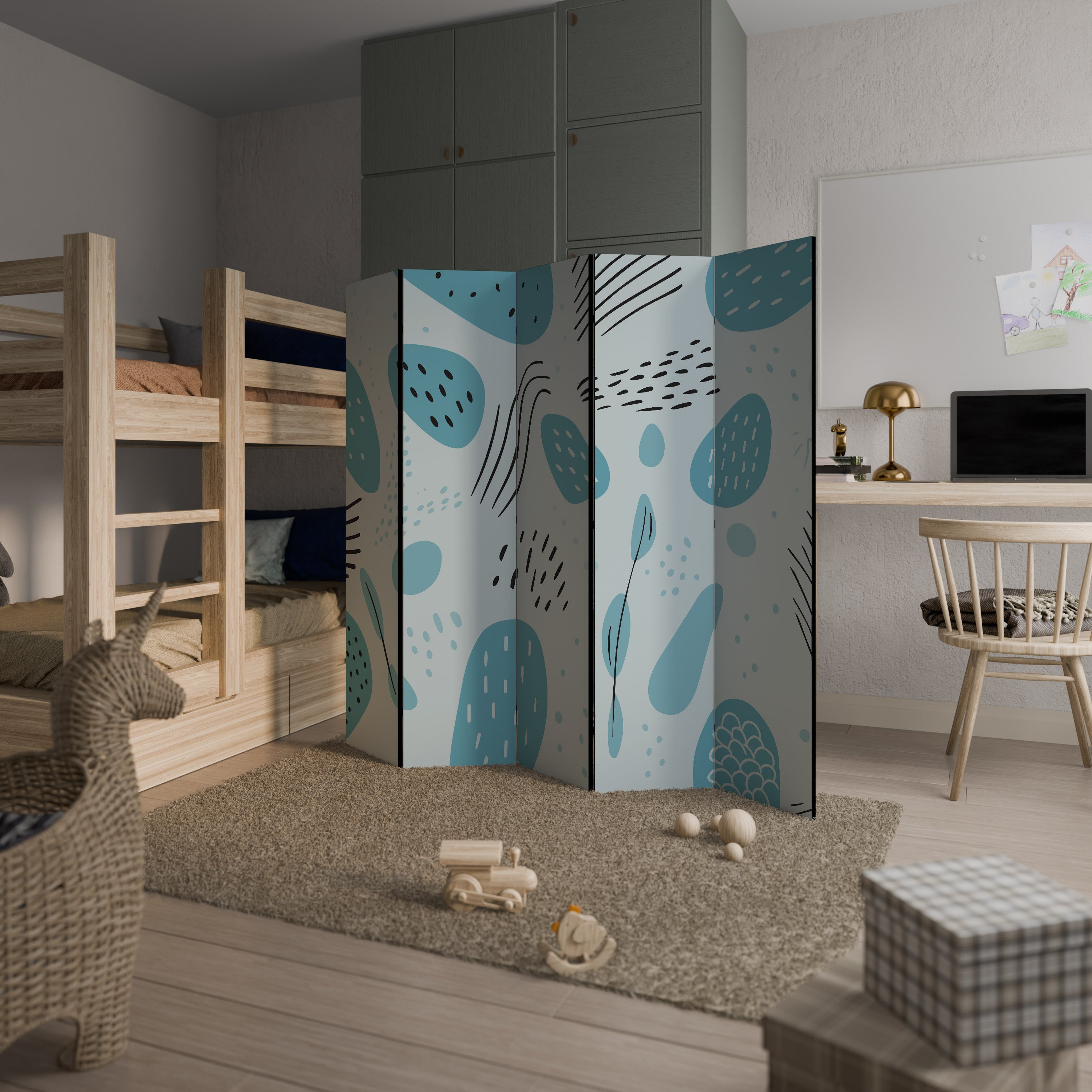 GREENISH FRENZY 5-Panel Room Divider