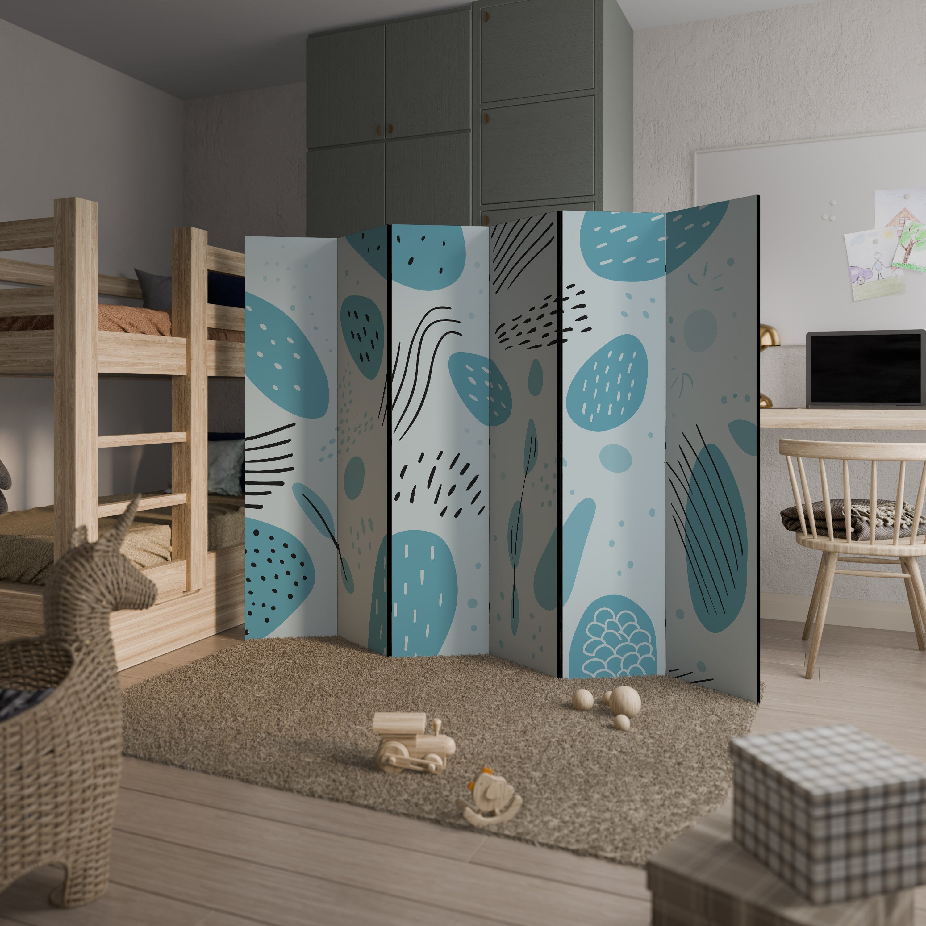 GREENISH FRENZY Biombo de 6 paneles