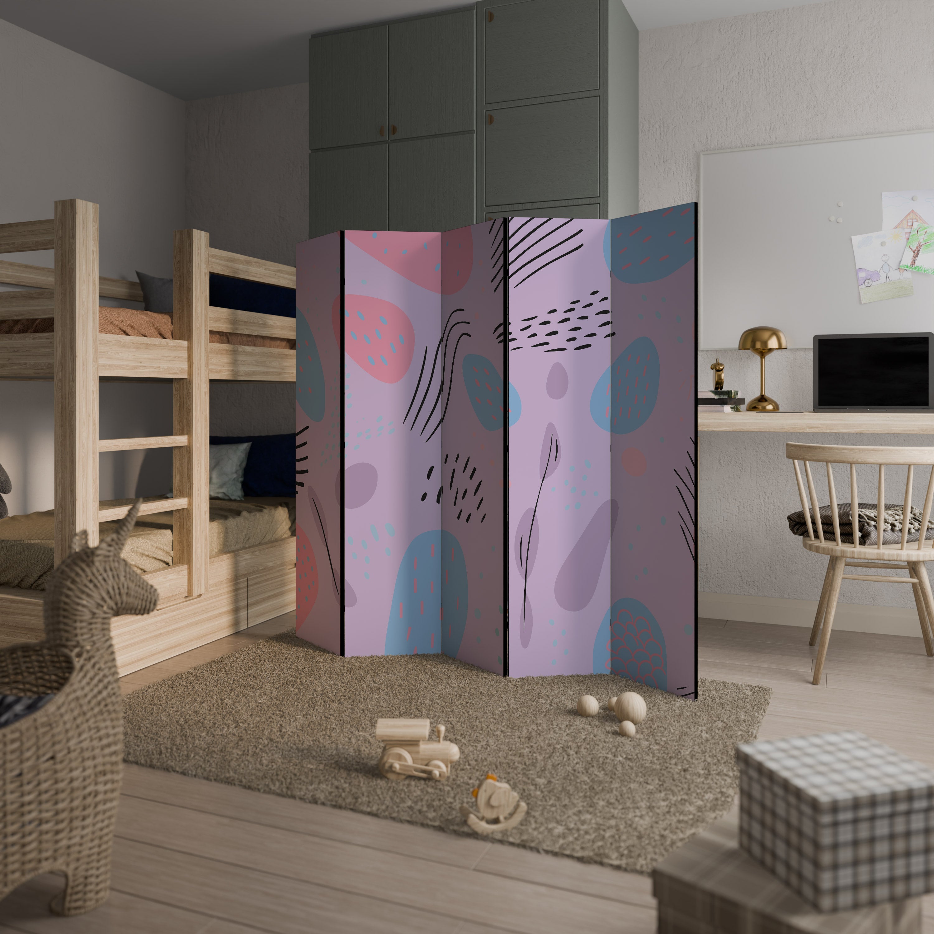 PINKY FRENZY Decorative 5-Panel Room Divider
