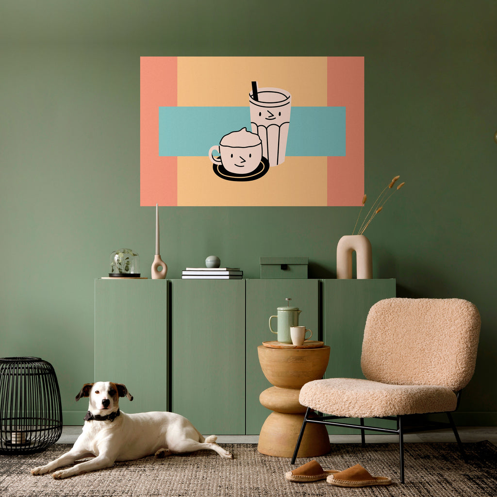 PLACERES DEL CAFÉ Póster horizontal autoadhesivo