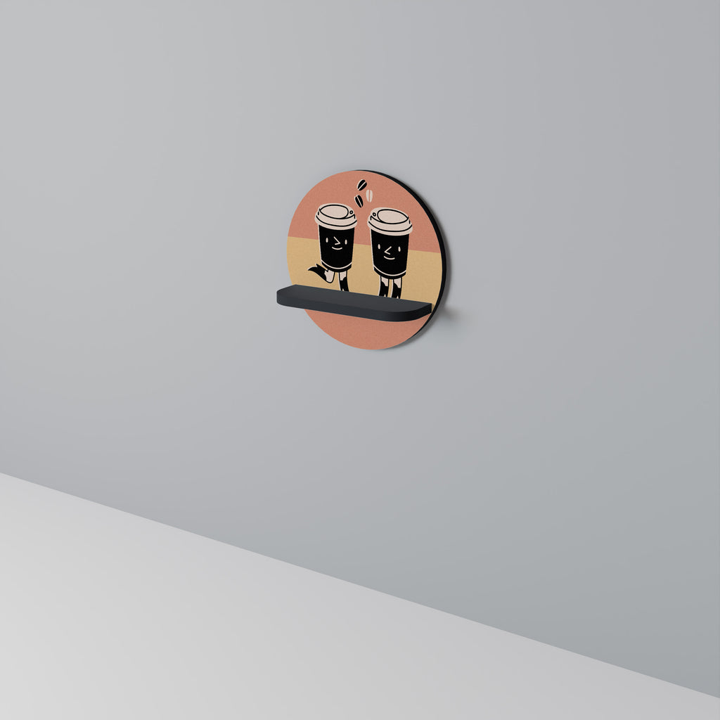 Estantería redonda para arte JOYFUL COFFEE con acabado negro