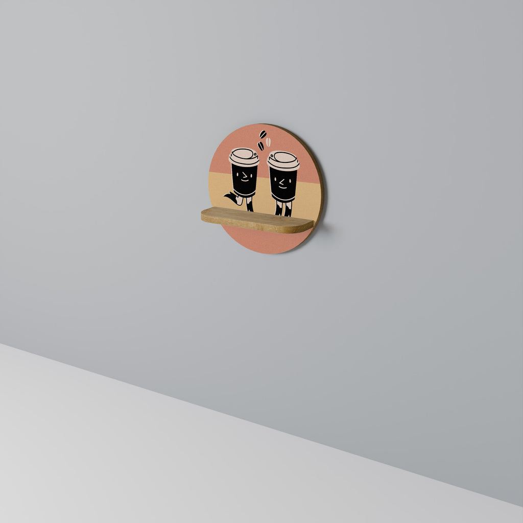 JOYFUL COFFEE Estantería de arte redonda con efecto roble