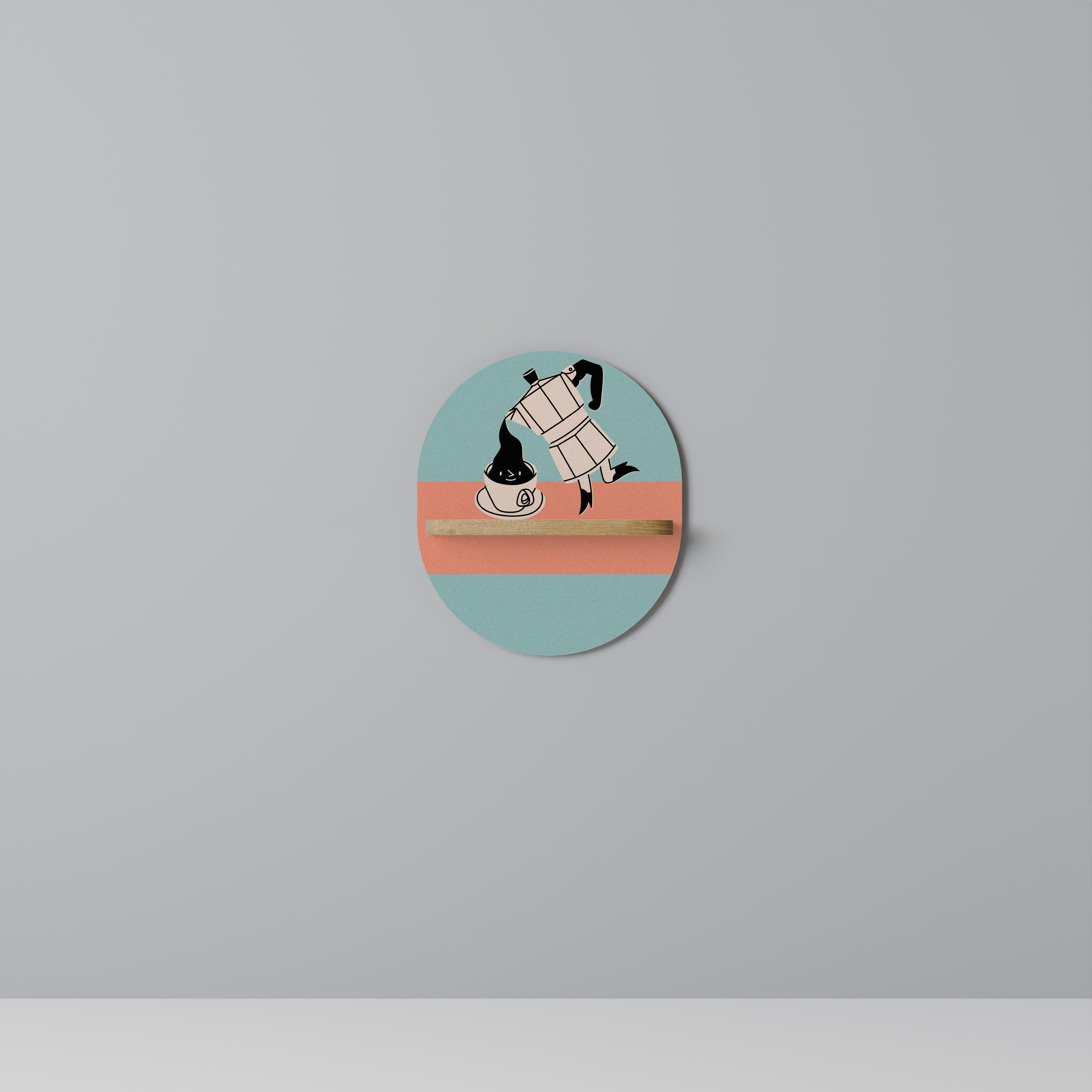 Estantería de arte ovalada POWER ESPRESSO con efecto roble