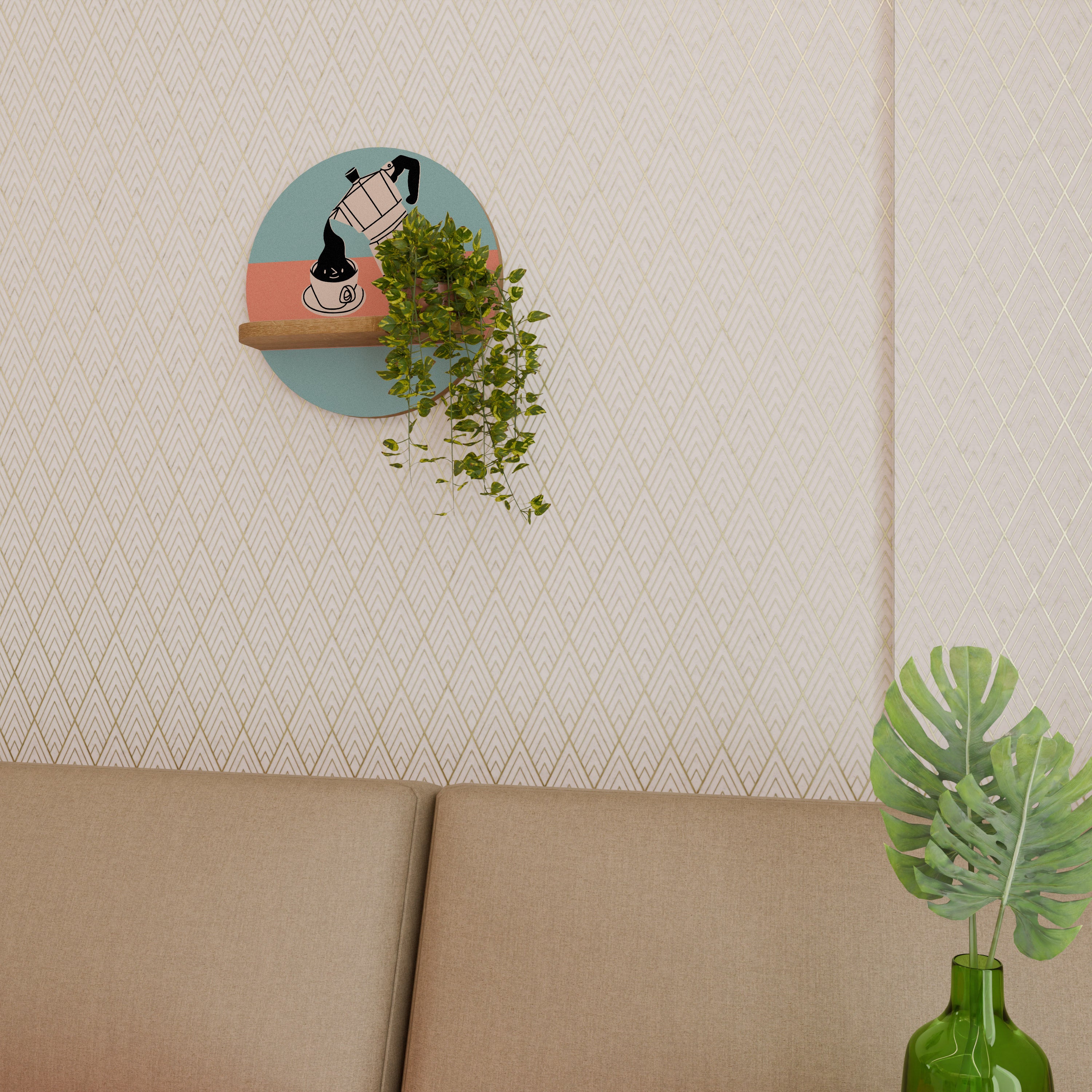 Estantería artística redonda POWER ESPRESSO con efecto roble