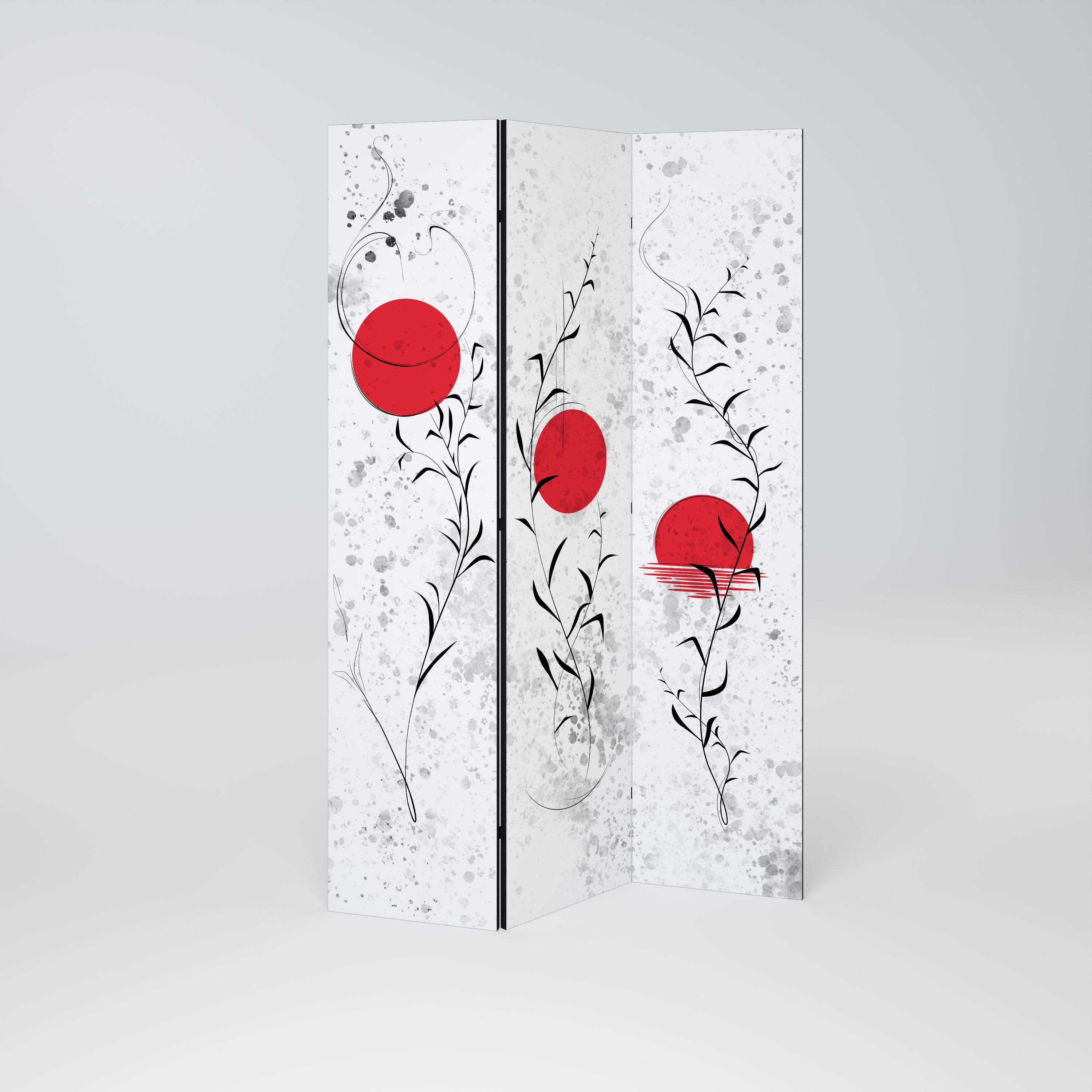 Biombo decorativo de 3 paneles con susurros rojos en el follaje