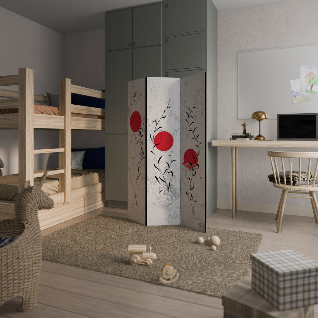 RED WHISPERS IN FOLIAGE 3-Panel Room Divider