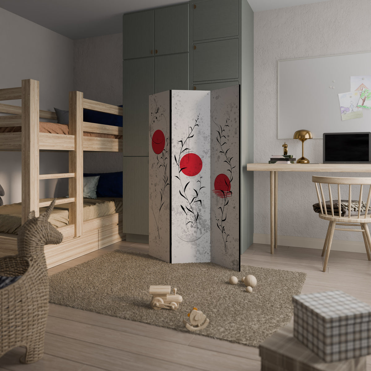 RED WHISPERS IN FOLIAGE Biombo de 3 paneles