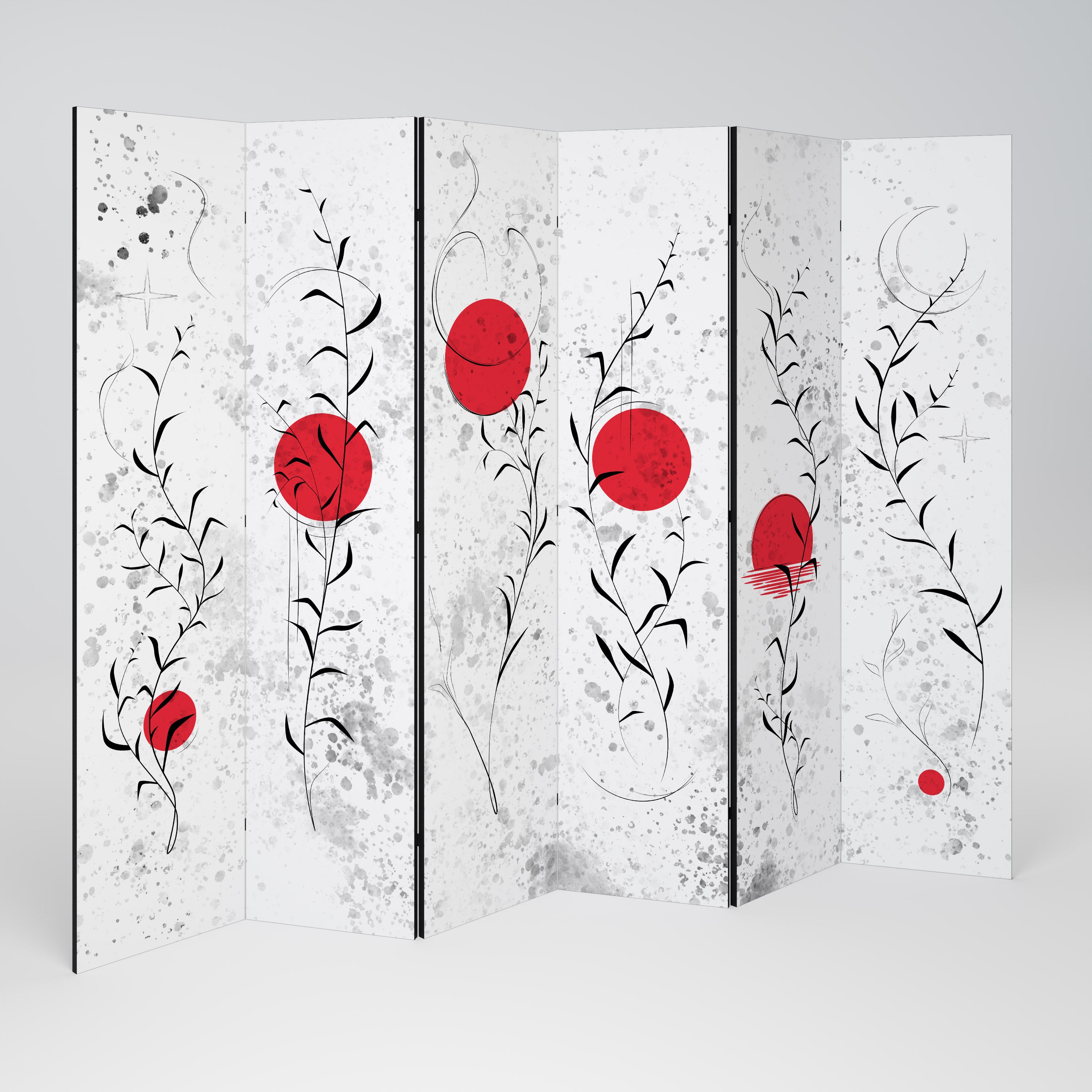 RED WHISPERS IN FOLIAGE Decorative 6-Panel Room Divider