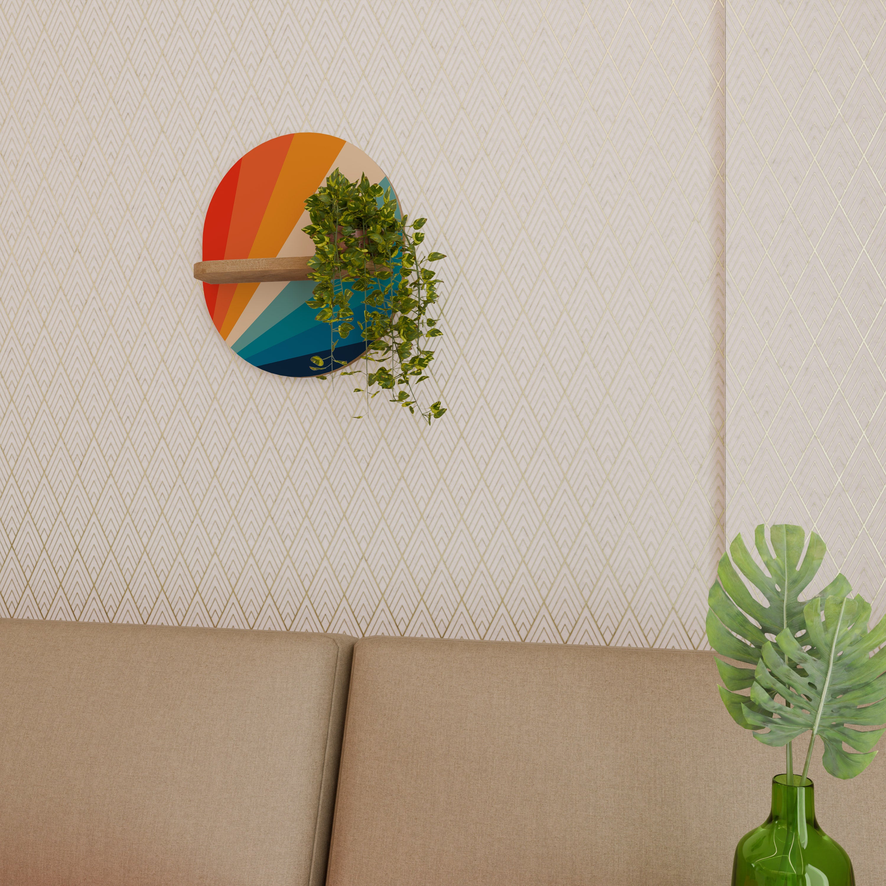 Estantería de arte ovalada PRISM CONCUSSION con efecto roble