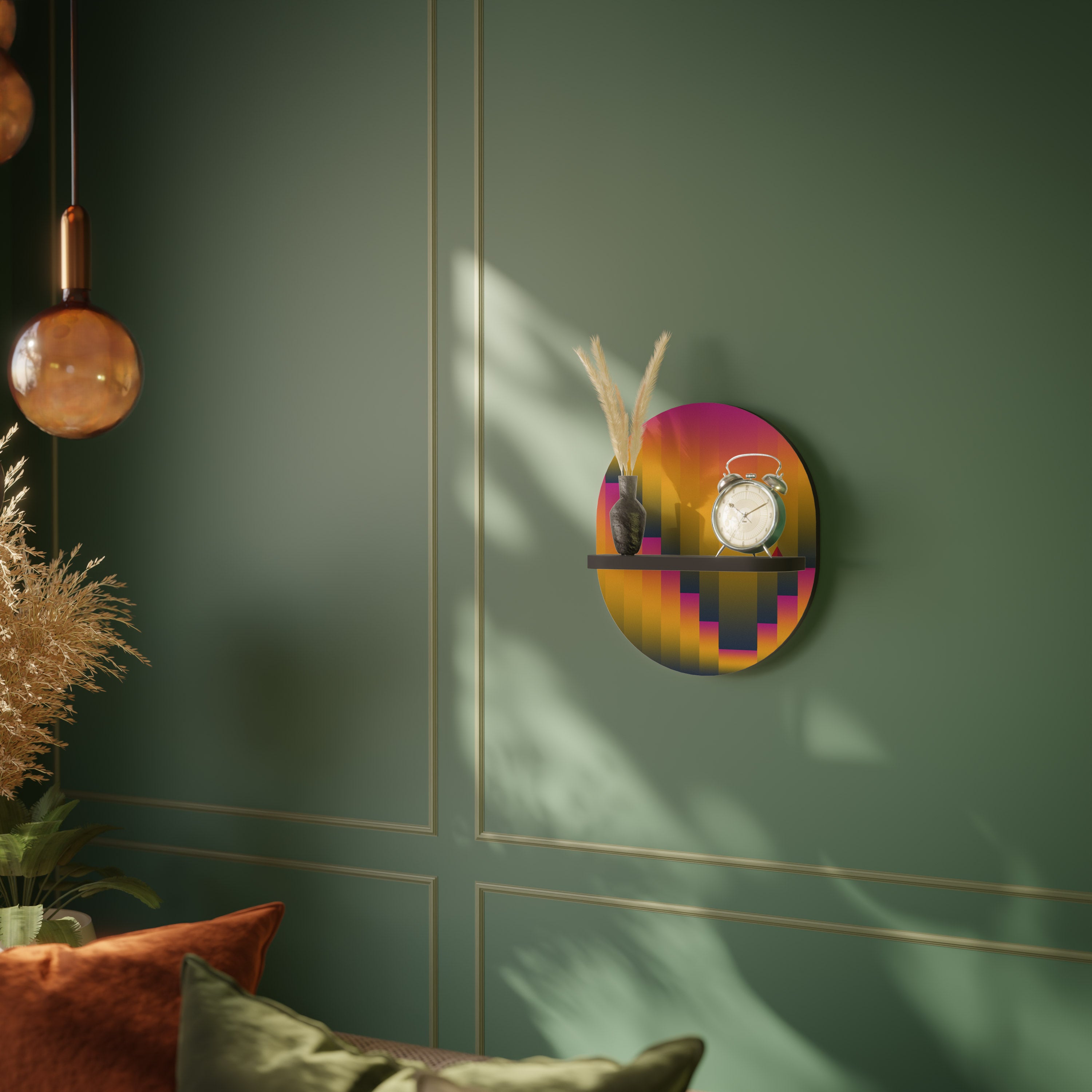 GOLDEN FADE Oval Art Shelf In Black Finish