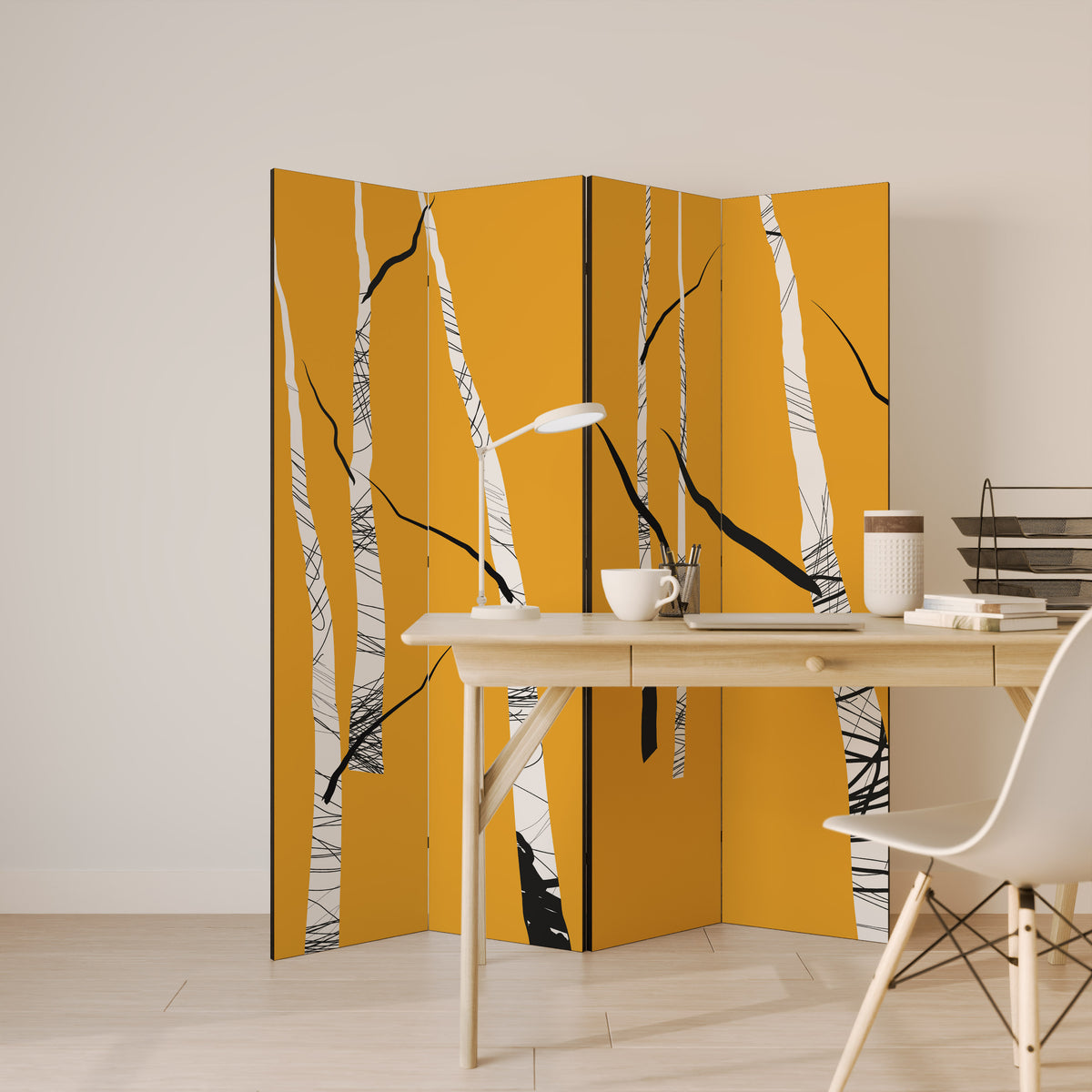 BIRCH ABSTRACT Biombo de 4 paneles