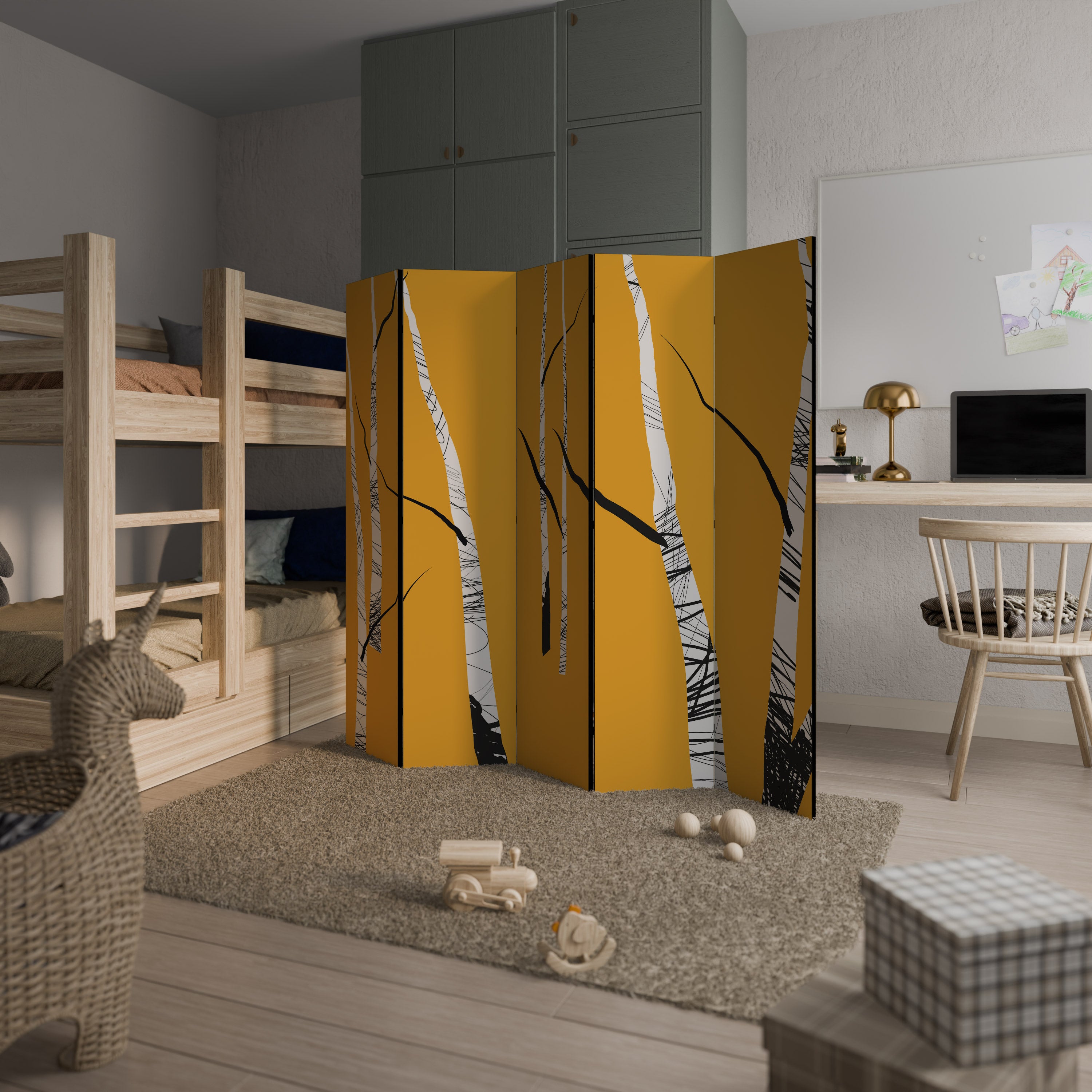 BIRCH ABSTRACT 5-Panel Room Divider