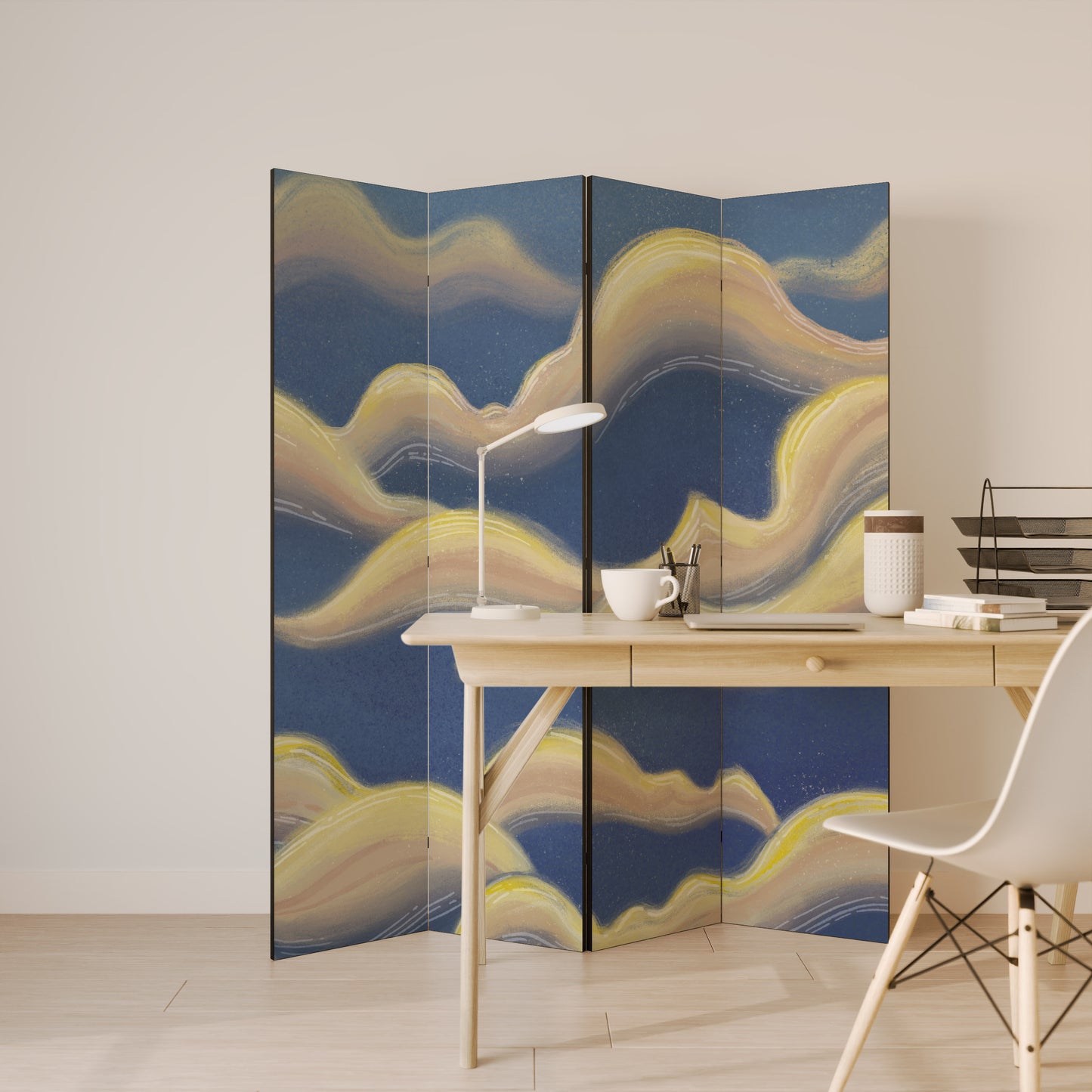 CLOUD RUFFLE Biombo de 4 paneles