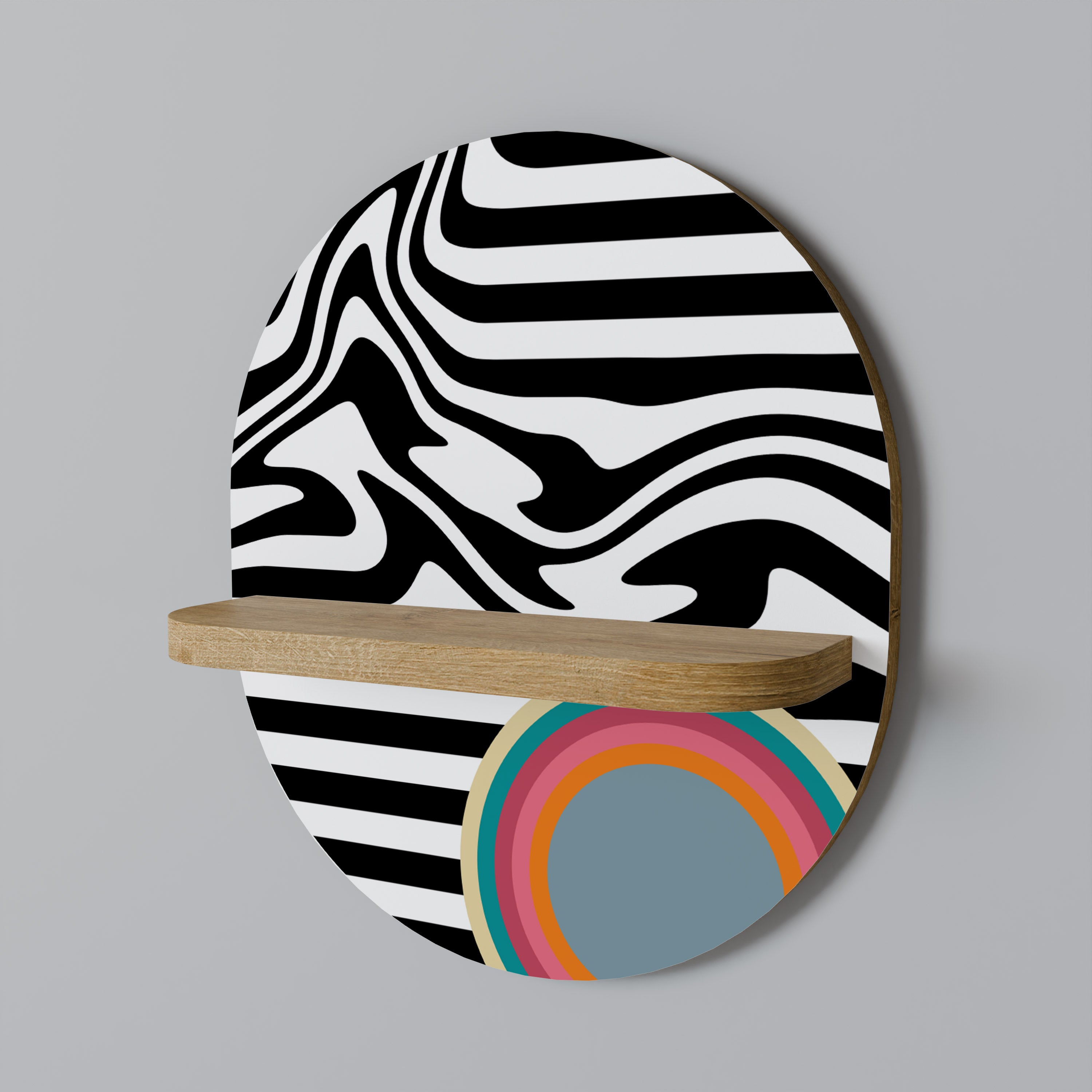 SPECTRA SHOWCASE Estantería de arte ovalada con efecto roble