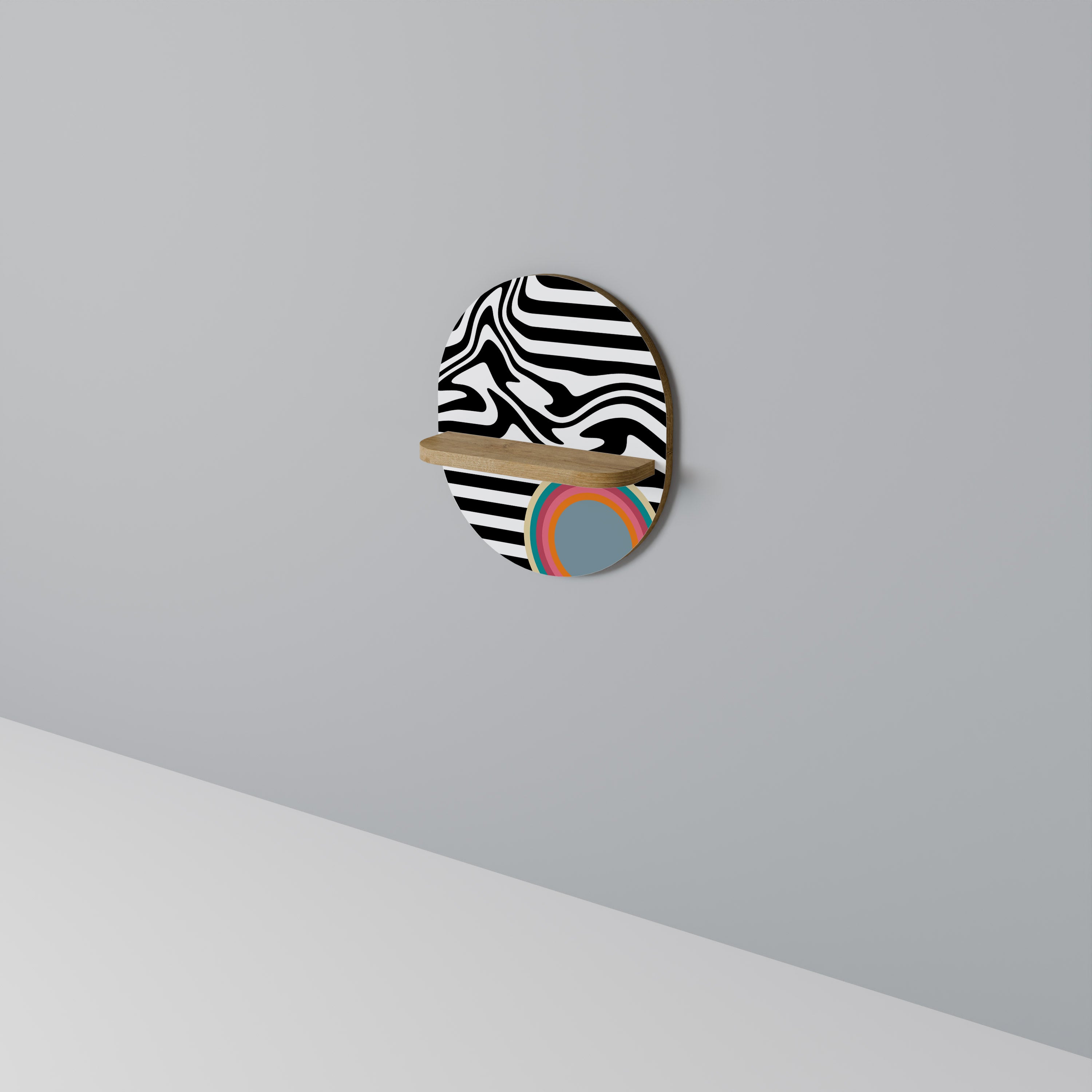 SPECTRA SHOWCASE Estantería de arte ovalada con efecto roble