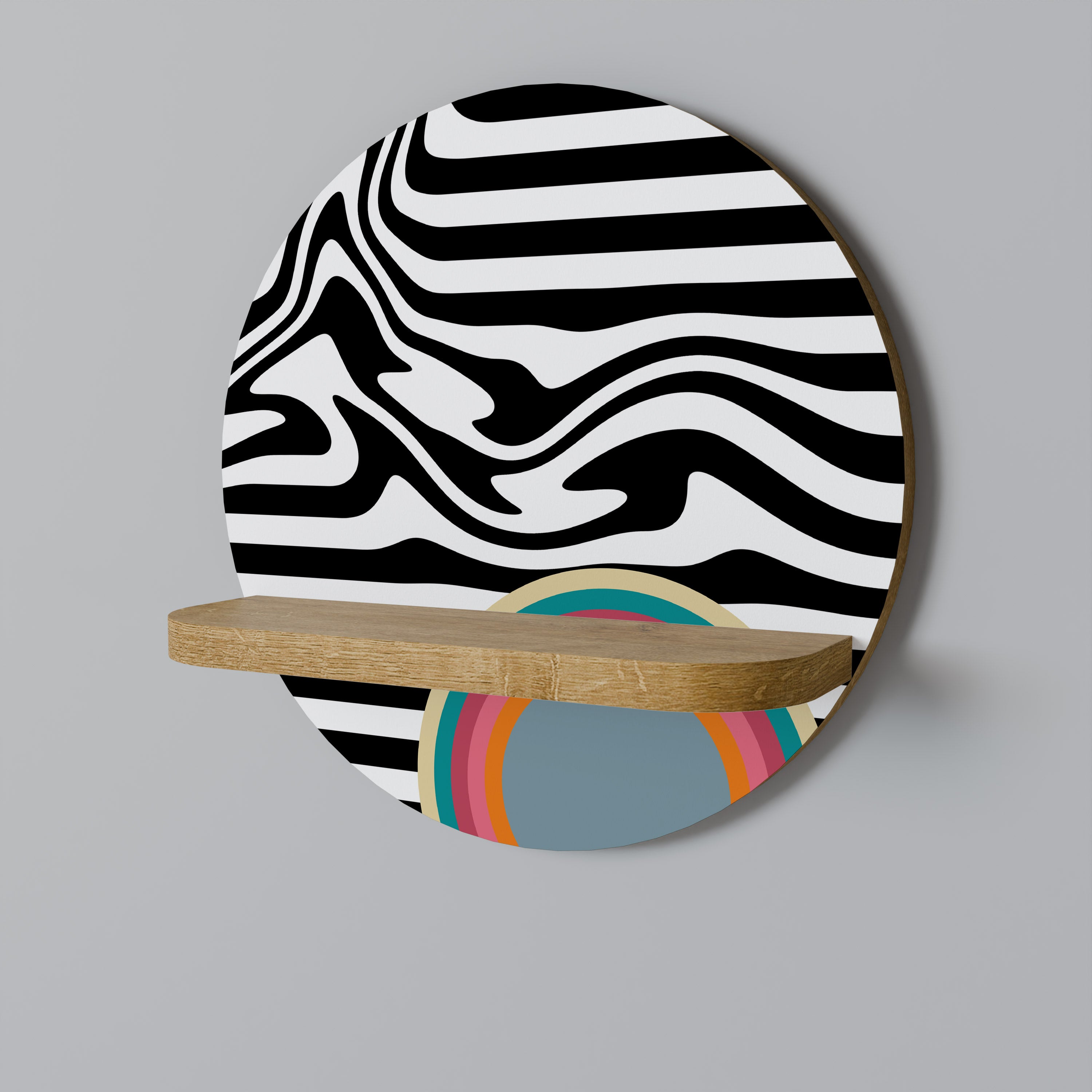 SPECTRA SHOWCASE Estantería de arte redonda con efecto roble